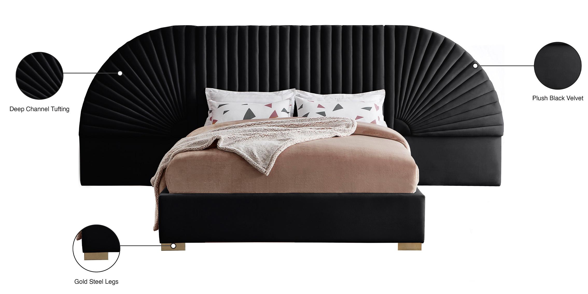 

        
753359802961Luxury Black Velvet Channel-Tufted Queen Bed Set 3P CLEO Black-Q Meridian Modern
