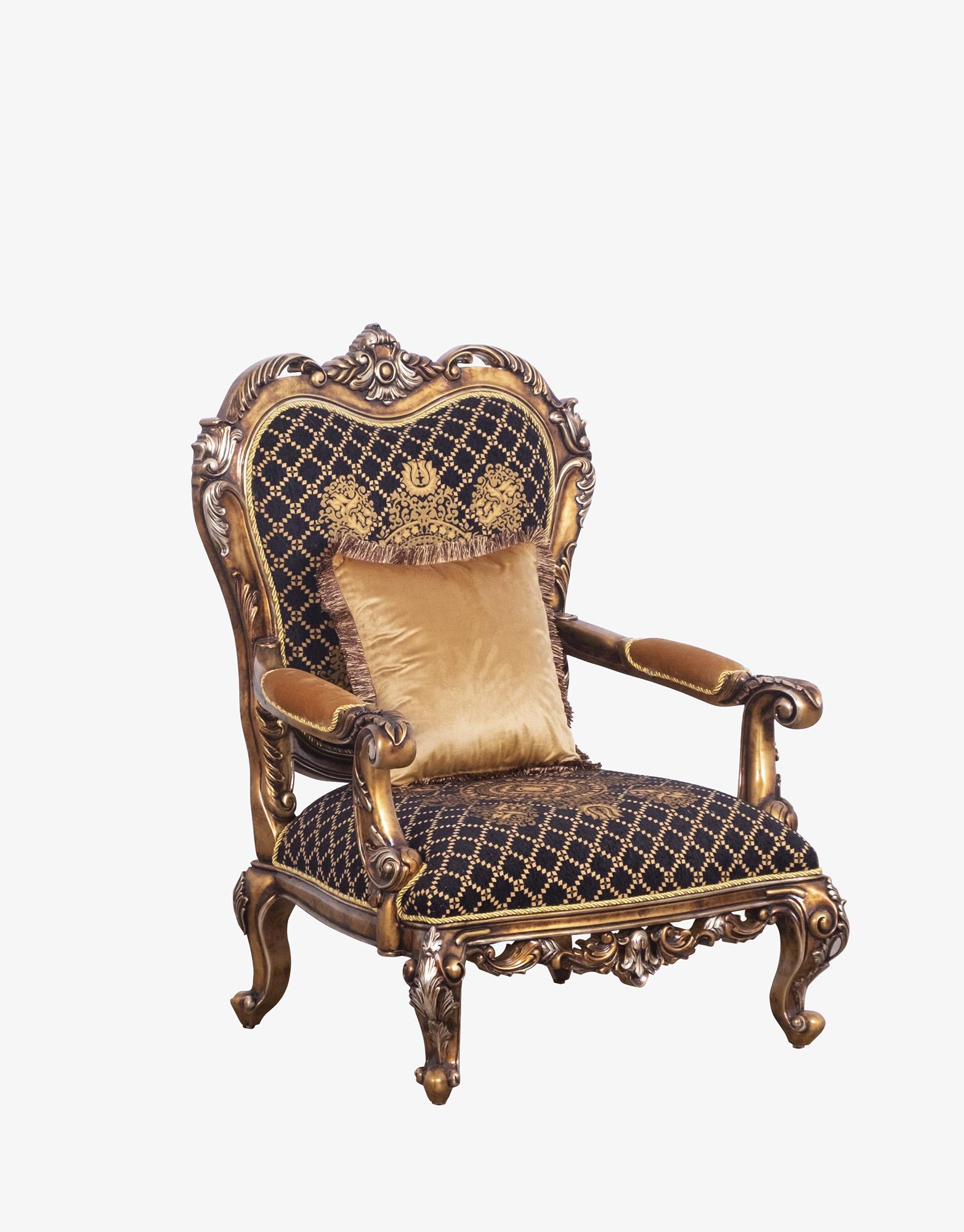 Classic, Traditional Arm Chair ROSELLA 44697-C in Gold, Bronze, Black Fabric