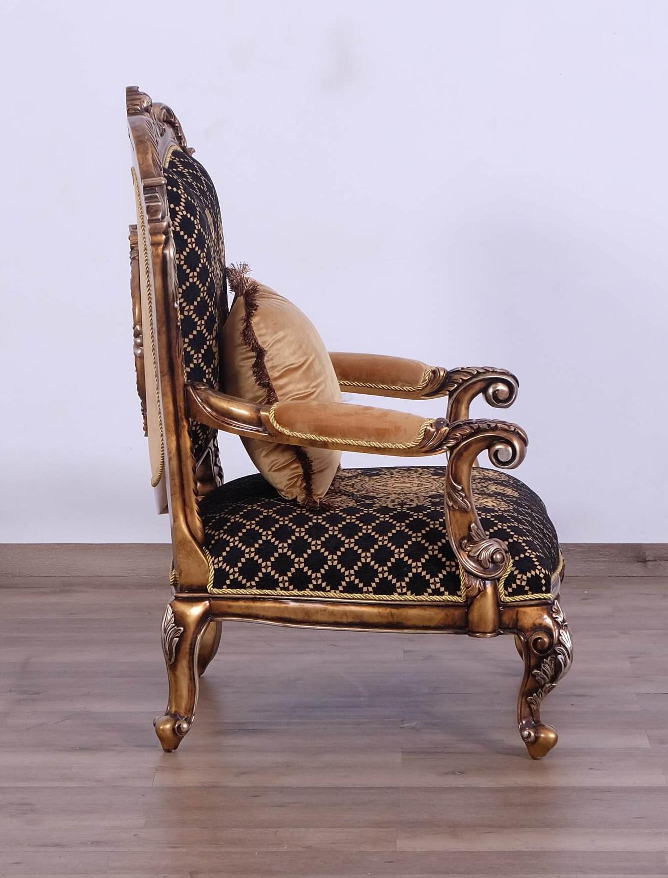 

        
EUROPEAN FURNITURE ROSELLA Arm Chair Gold/Bronze/Black Fabric 663701292206
