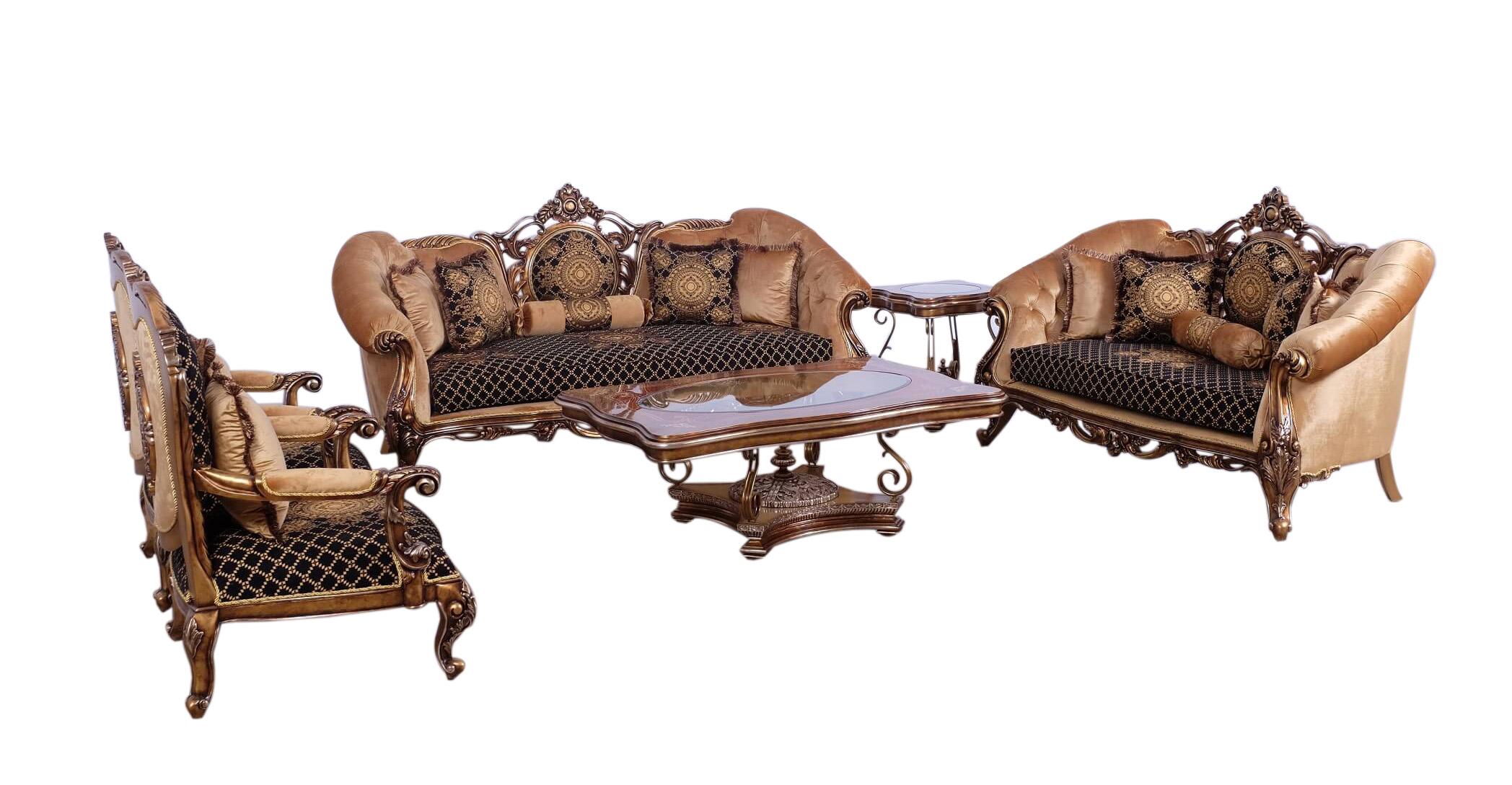 

    
Luxury Black w/Gold & Parisian Bronze ROSELLA Sofa Set 2 Pcs EUROPEAN FURNITURE
