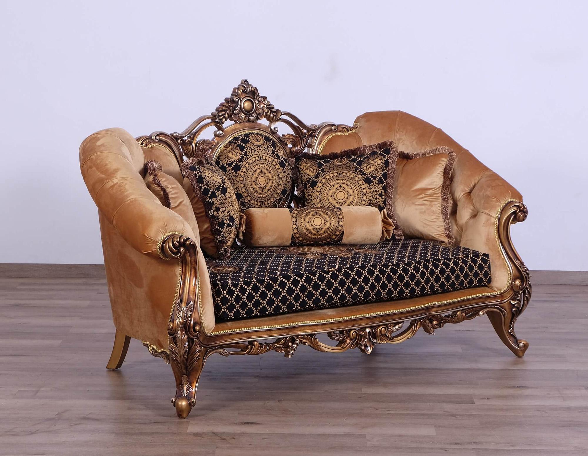 

    
 Order  Luxury Black w/Gold & Parisian Bronze ROSELLA Sofa Set 2 Pcs EUROPEAN FURNITURE
