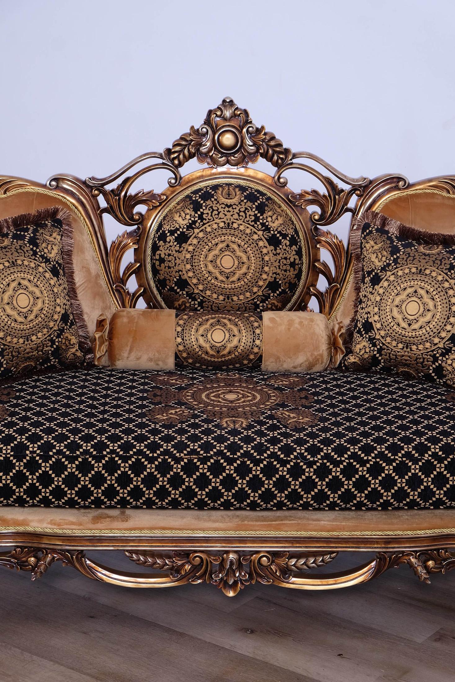 

    
 Photo  Luxury Black w/Gold & Parisian Bronze ROSELLA Sofa Set 2 Pcs EUROPEAN FURNITURE
