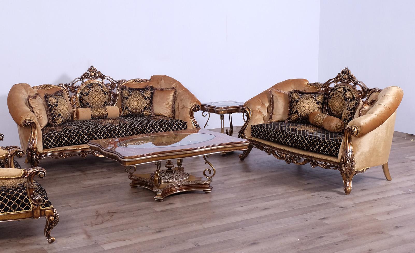 

    
Luxury Black w/Gold & Parisian Bronze ROSELLA Sofa Set 2 Pcs EUROPEAN FURNITURE
