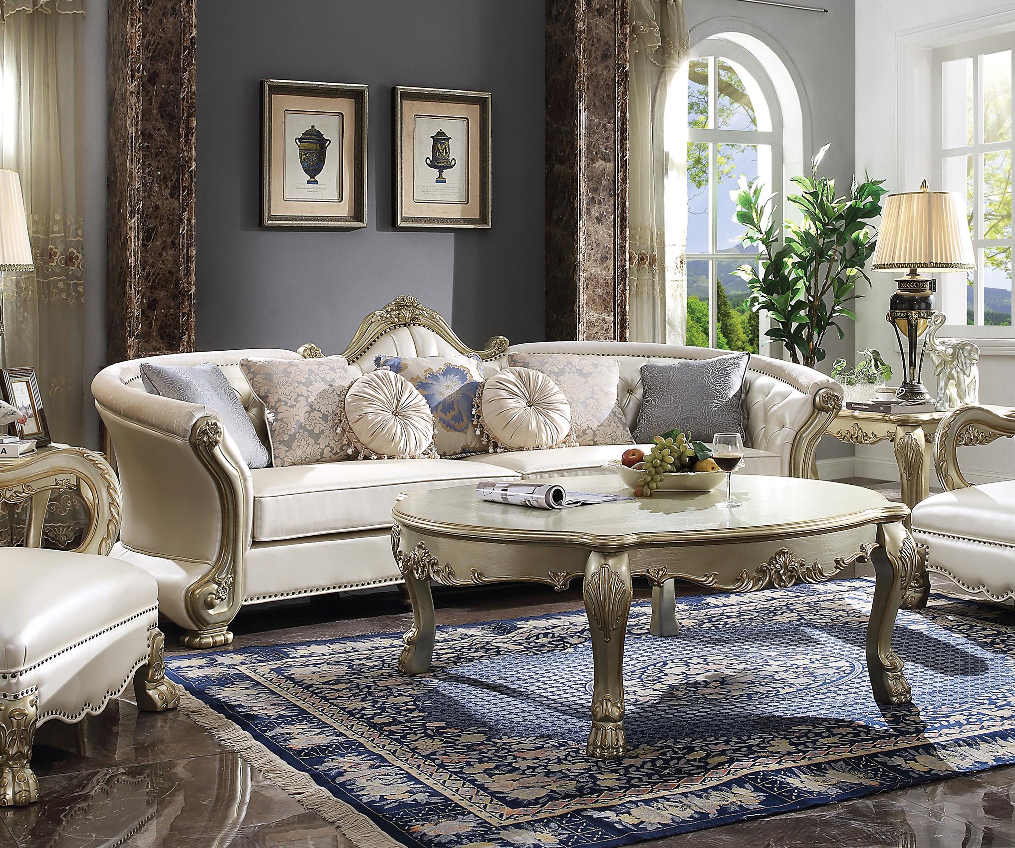 

    
Luxury Bone PU/Fabric & Gold Patina Sofa Dresden II 54875 ACME Traditional
