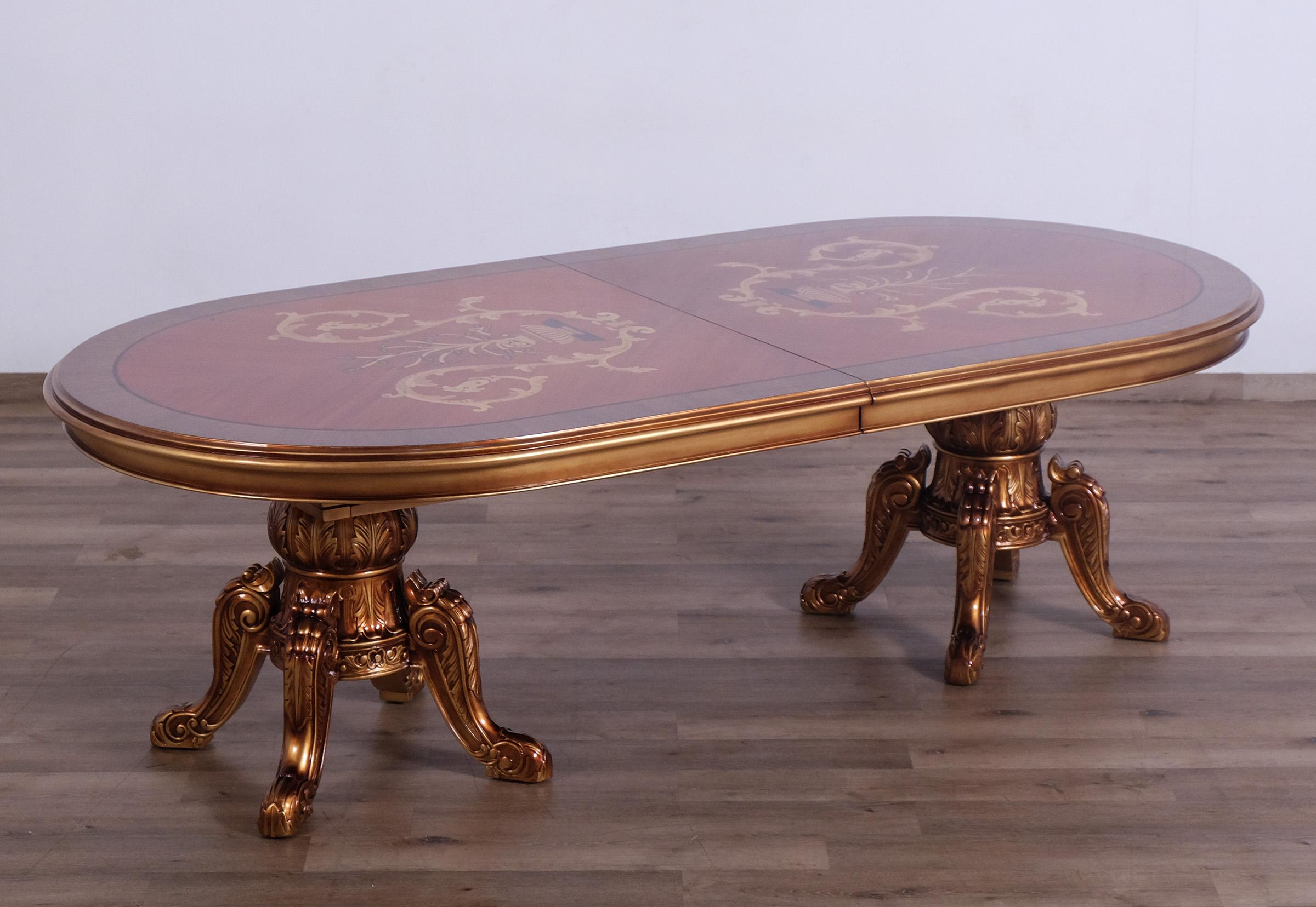 

    
Luxury Bronze & Damask Gold MAGGIOLINI Dining Table Set 11Pcs EUROPEAN FURNITURE
