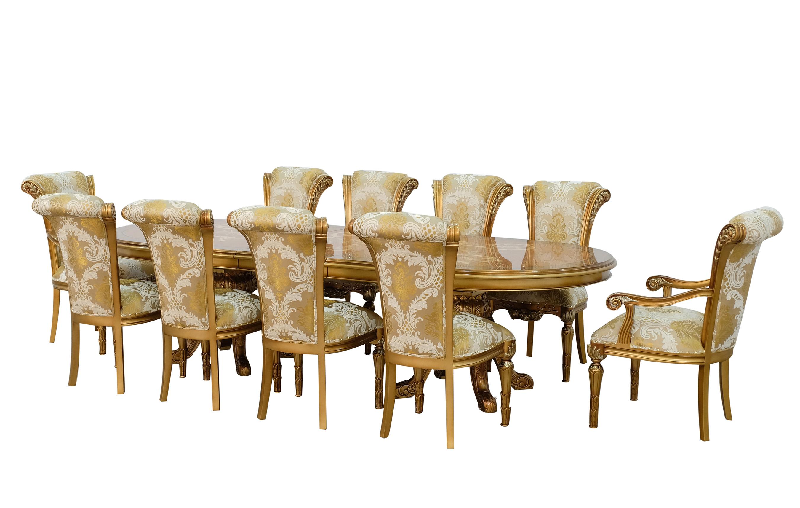 

    
Luxury Bronze & Damask Gold MAGGIOLINI Dining Table Set 11Pcs EUROPEAN FURNITURE
