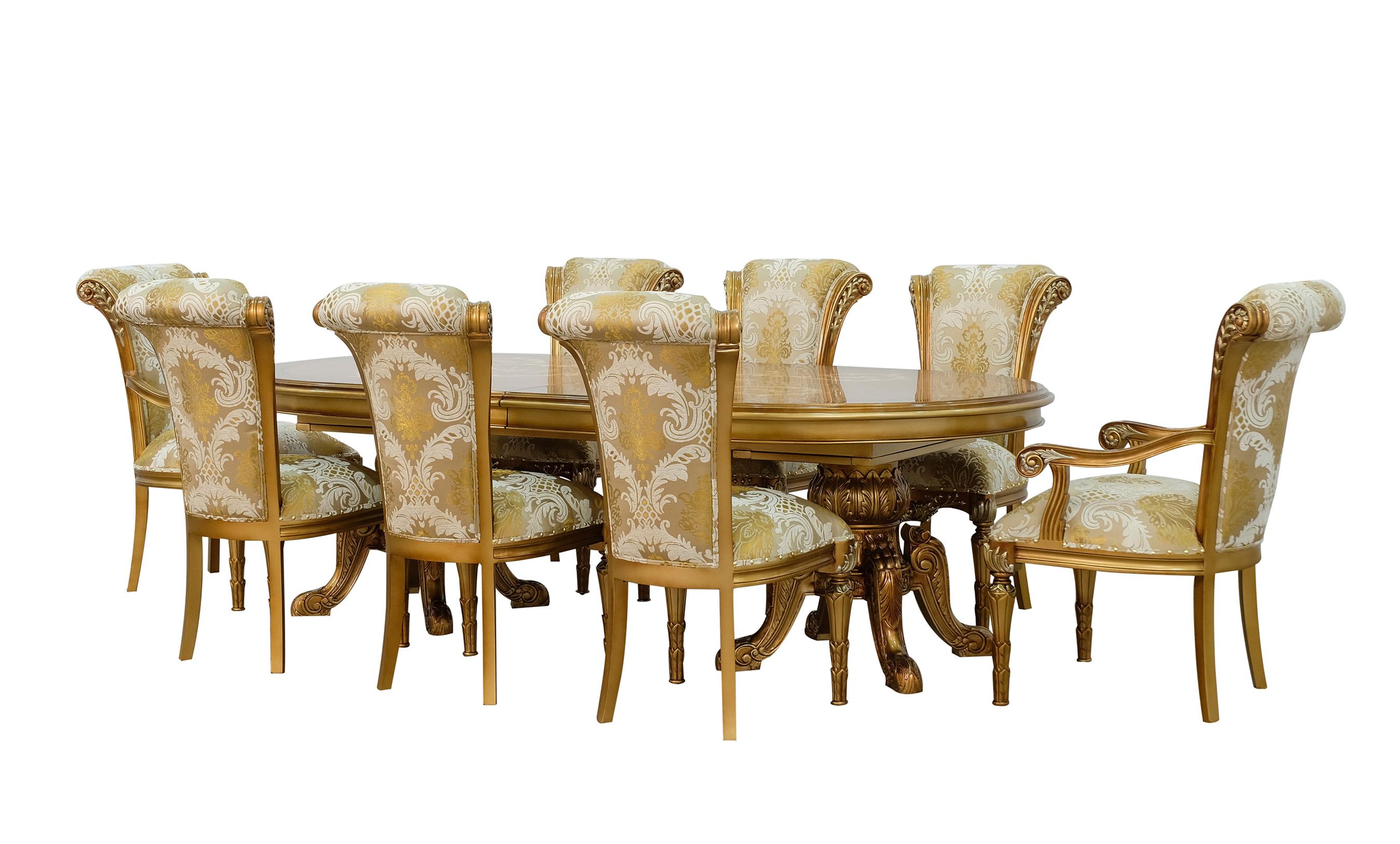 Classic, Traditional Dining Table Set MAGGIOLINI 61952-DT-Set-9-Damask in Ebony, Gold, Bronze Fabric
