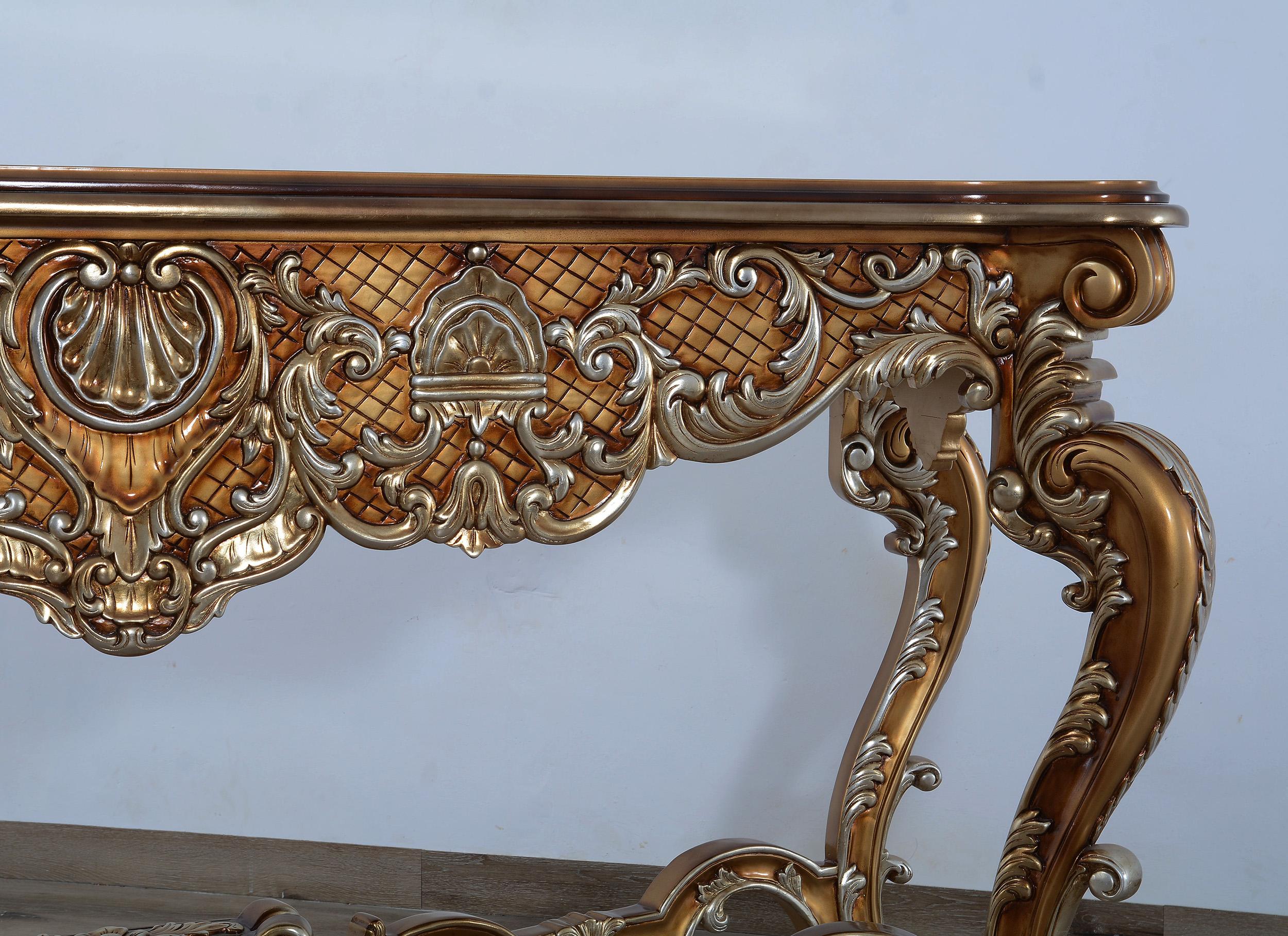 

    
35550-ST Luxury Brown Gold & Silver Wood Trim Console Table St Germain EUROPEAN FURNITURE
