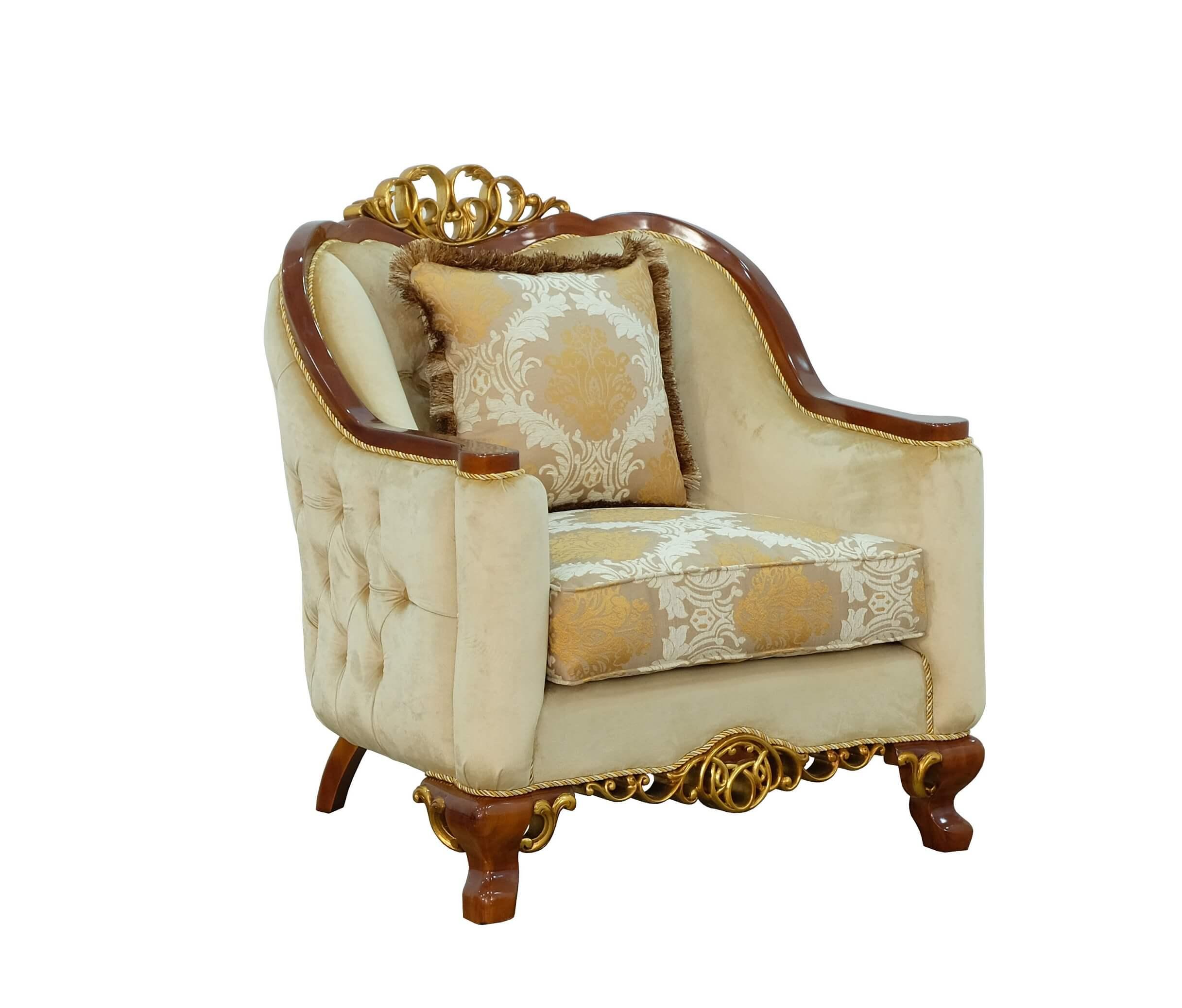Classic, Traditional Arm Chair ANGELICA II 45354-C in Gold, Brown Fabric