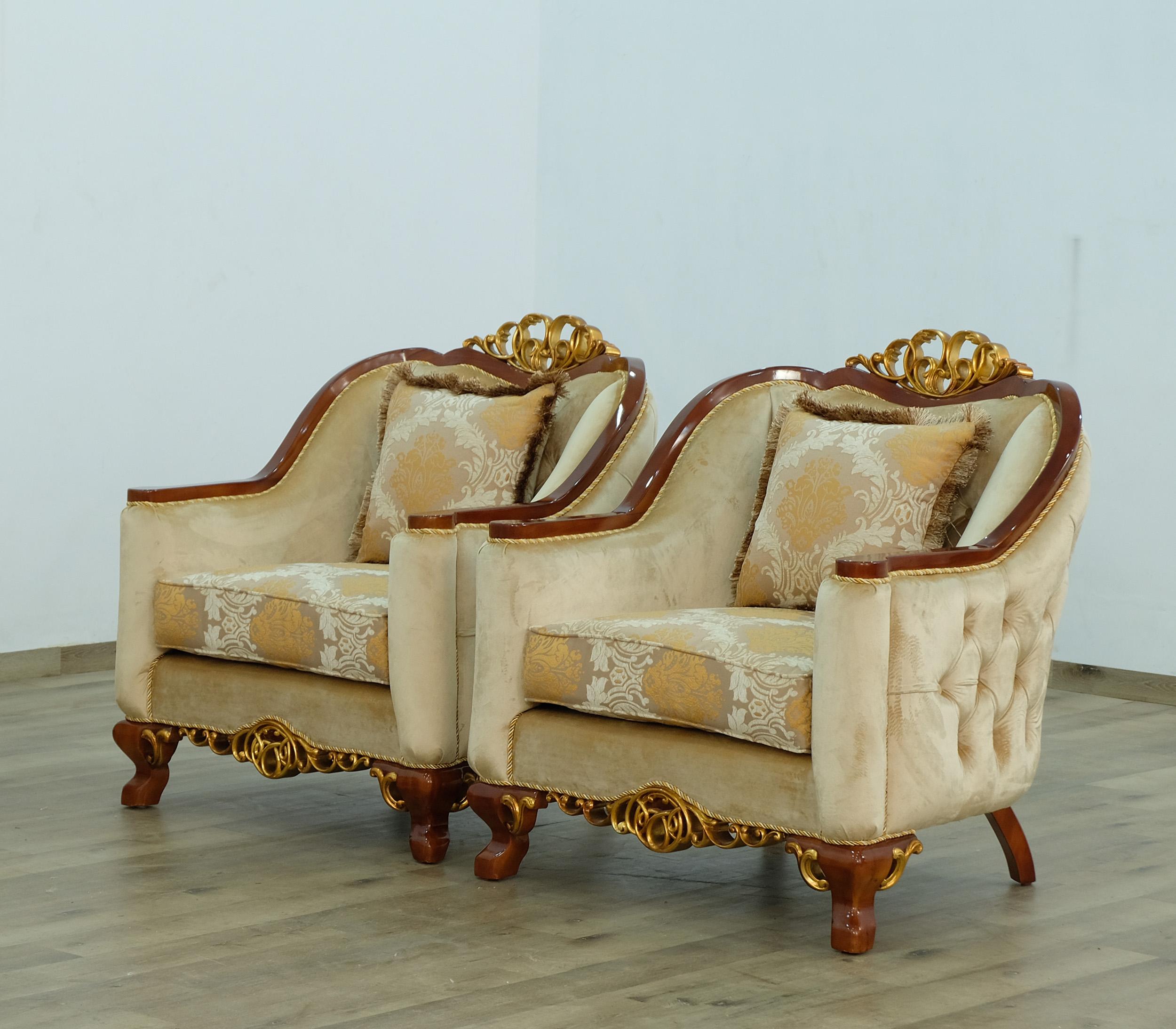 Classic, Traditional Arm Chair Set ANGELICA II 45354-C-Set-2 in Gold, Brown Fabric