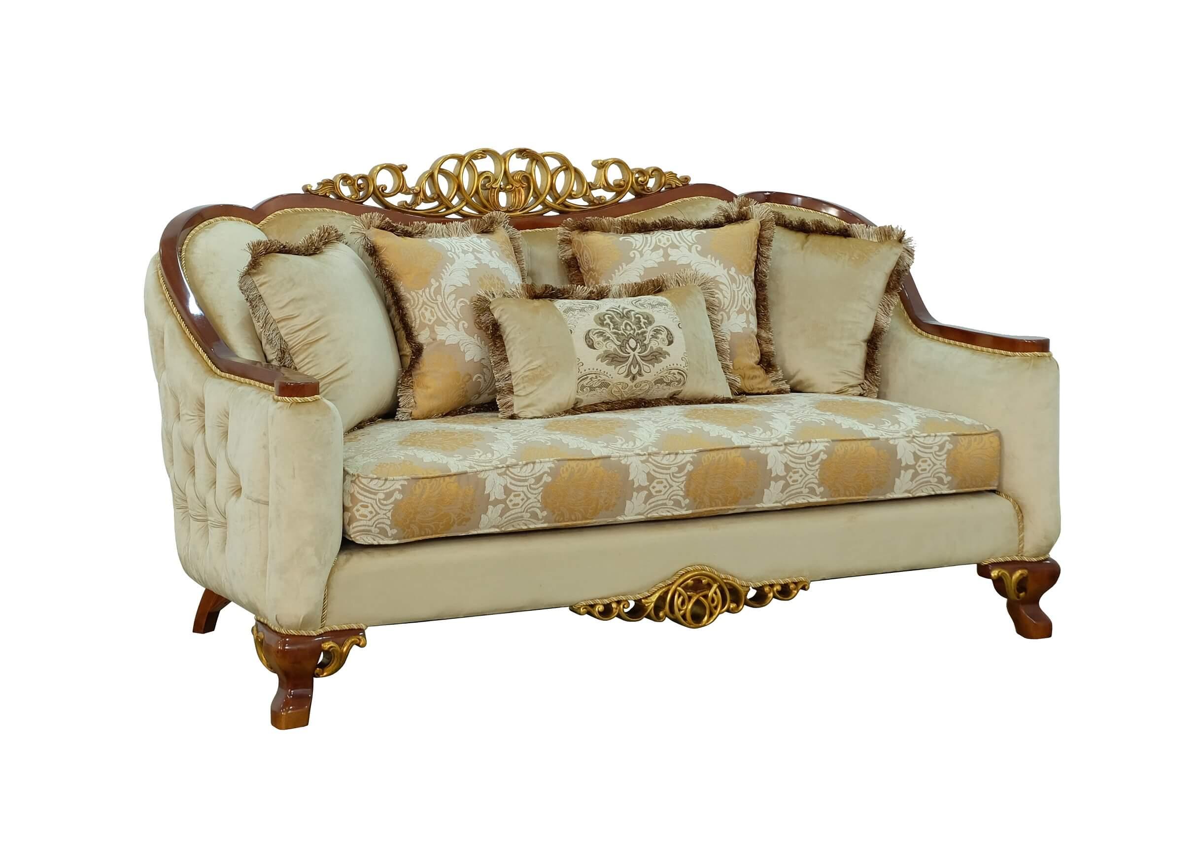 Classic, Traditional Loveseat ANGELICA II 45354-L in Gold, Brown Fabric