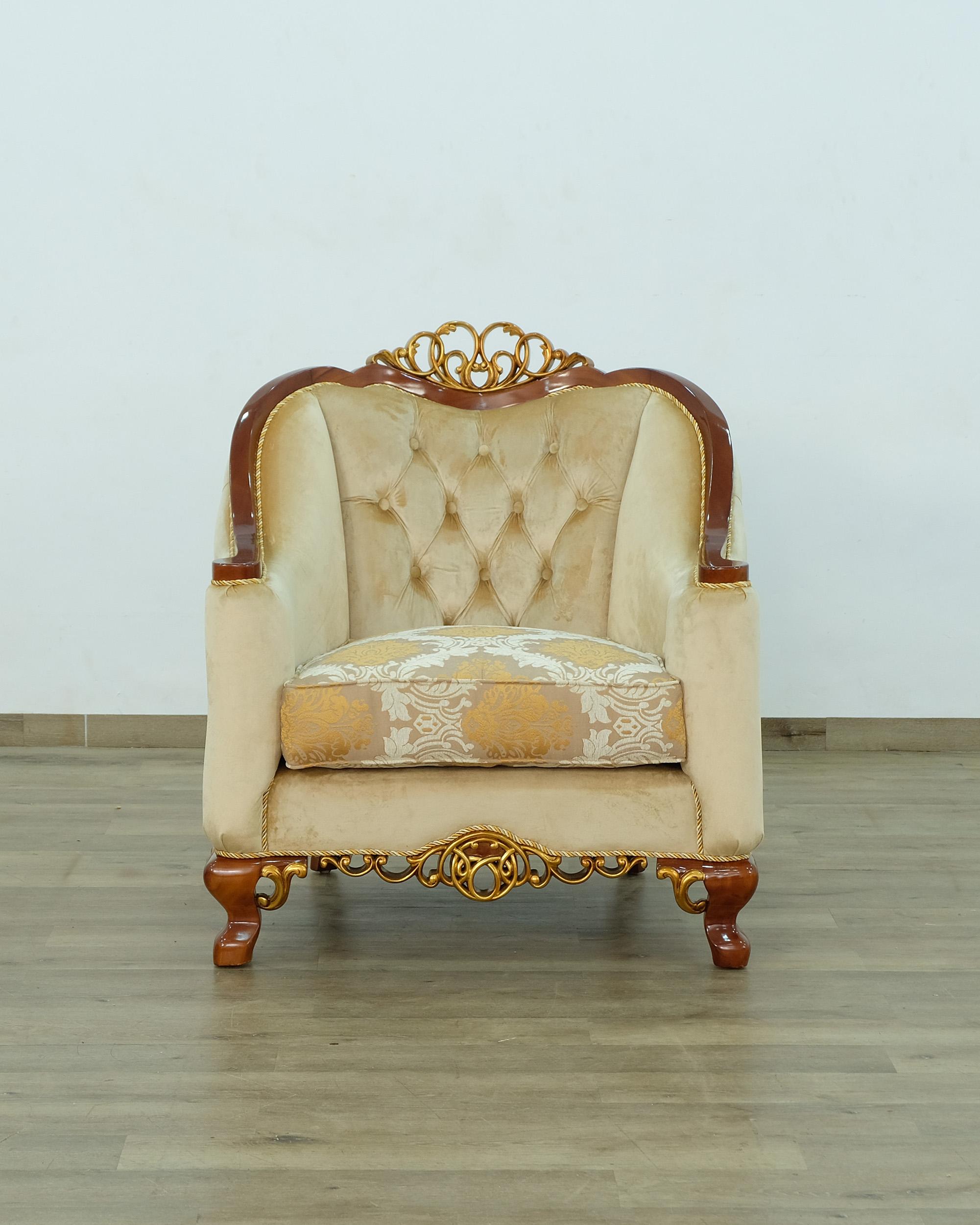 

    
 Order  Luxury Brown & Gold Wood Trim ANGELICA II Sofa Set 3Pcs EUROPEAN FURNITURE Classic
