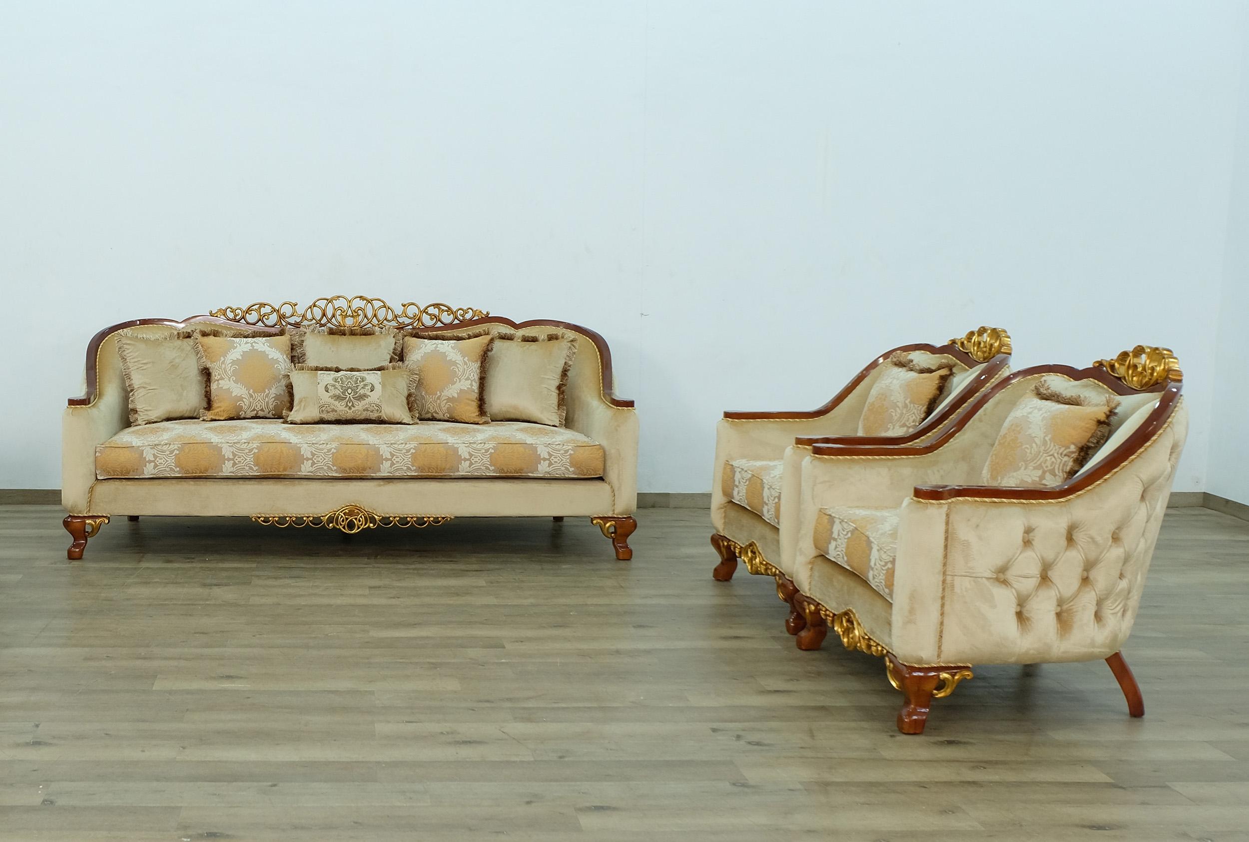

    
 Shop  Luxury Brown & Gold Wood Trim ANGELICA II Sofa Set 4 Pcs EUROPEAN FURNITURE Classic

