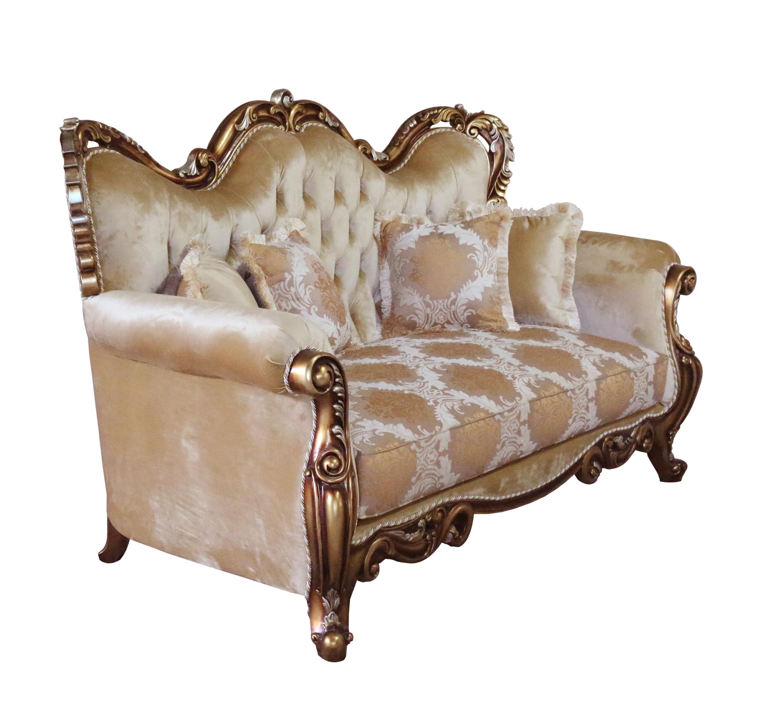 Classic, Traditional Loveseat TIZIANO 38994-L in Antique, Silver, Gold, Brown Fabric