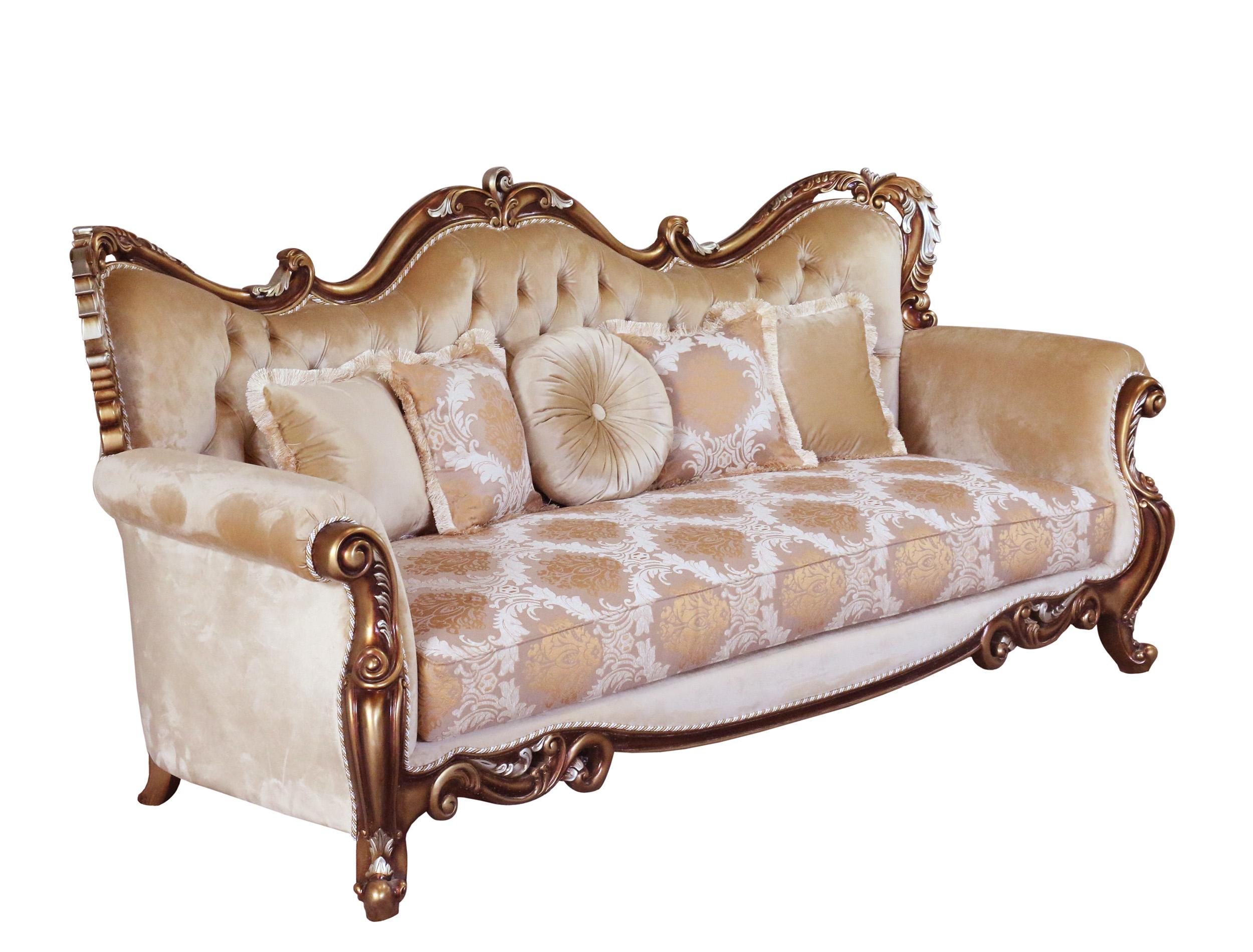 Classic, Traditional Sofa TIZIANO 38994-S in Antique, Silver, Gold, Brown Fabric