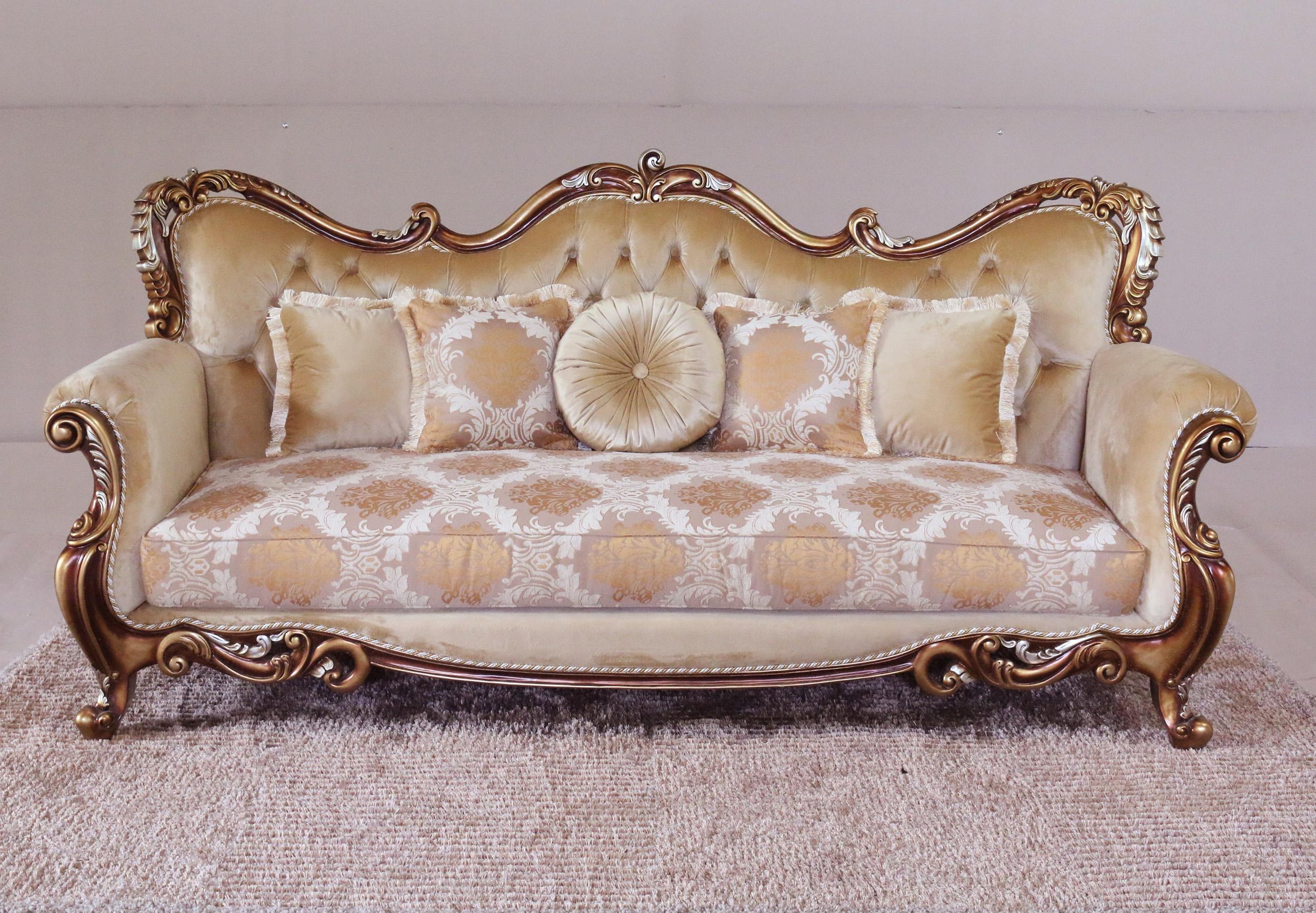 

        
EUROPEAN FURNITURE TIZIANO Sofa Antique/Silver/Gold/Brown Fabric 663701290028
