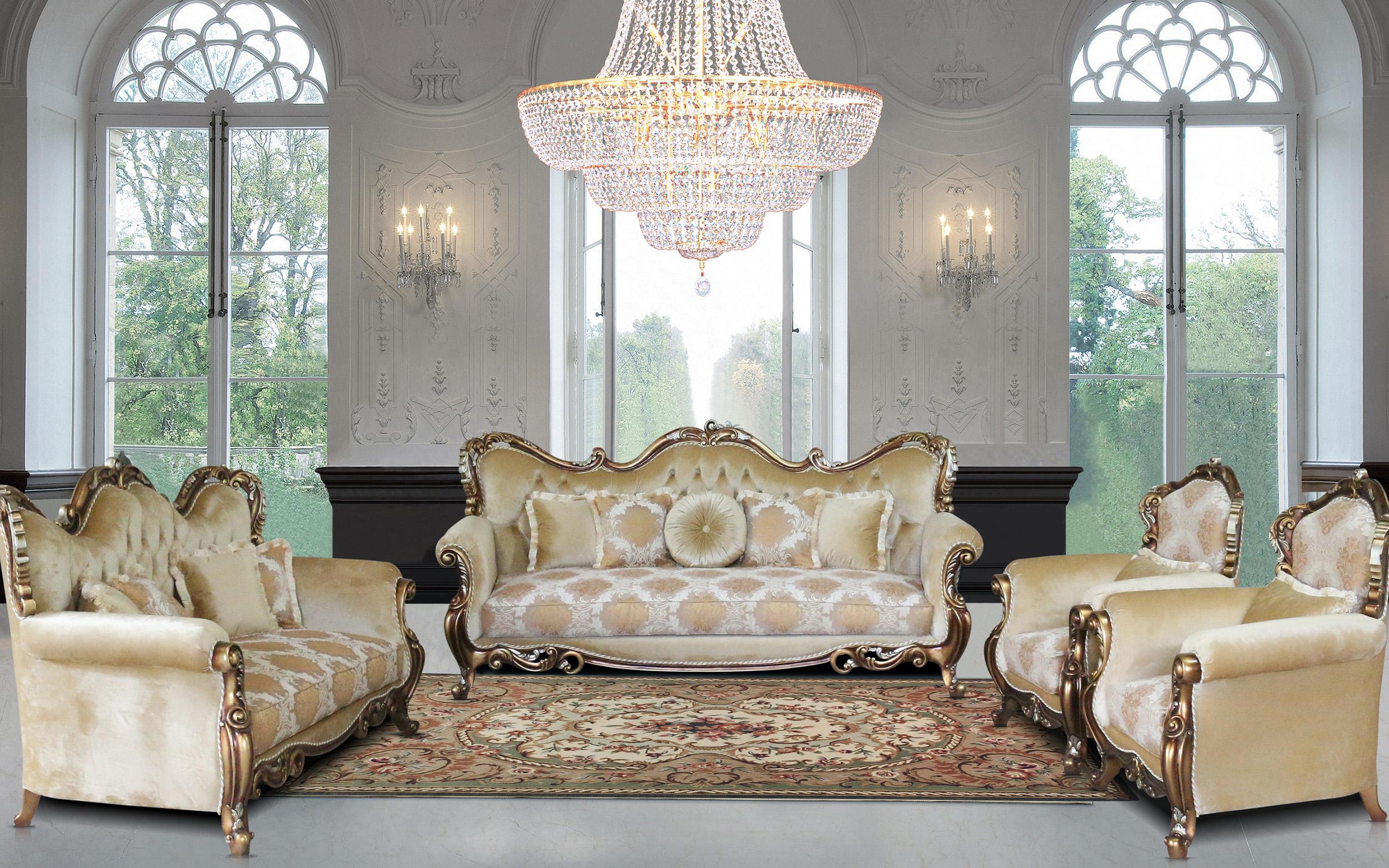 

    
 Order  Luxury Brown & Gold Wood Trim TIZIANO Sofa EUROPEAN FURNITURE Traditional
