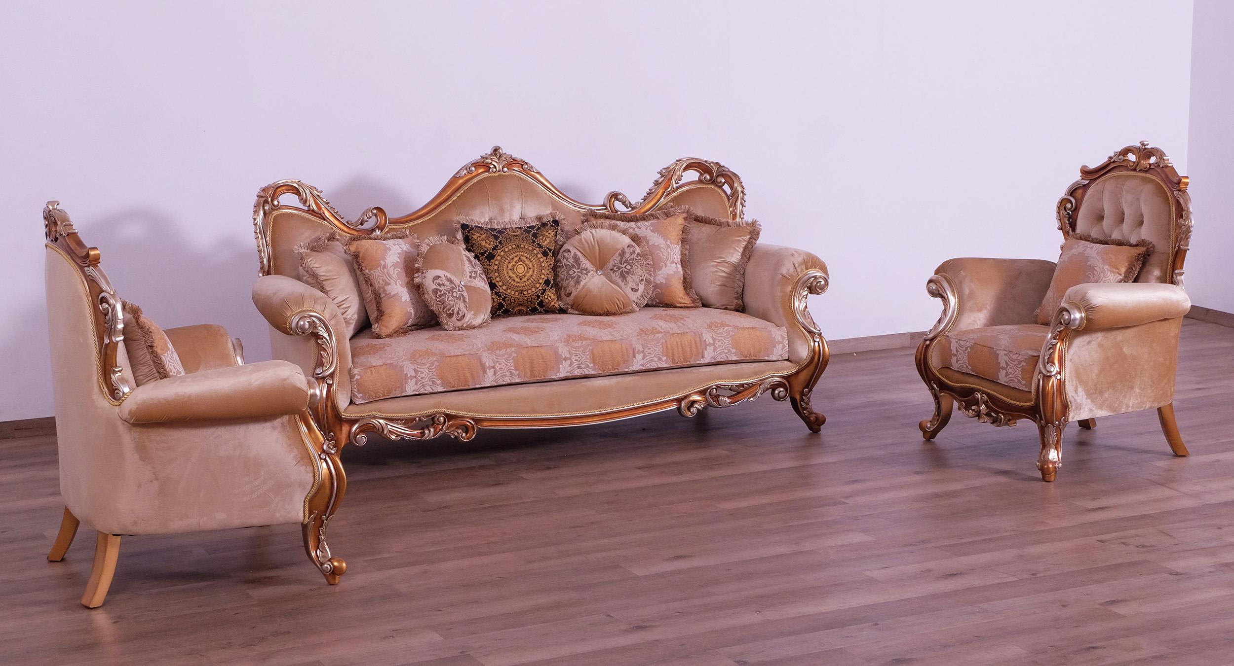 

    
 Shop  Luxury Brown & Gold Wood Trim TIZIANO Sofa EUROPEAN FURNITURE Traditional

