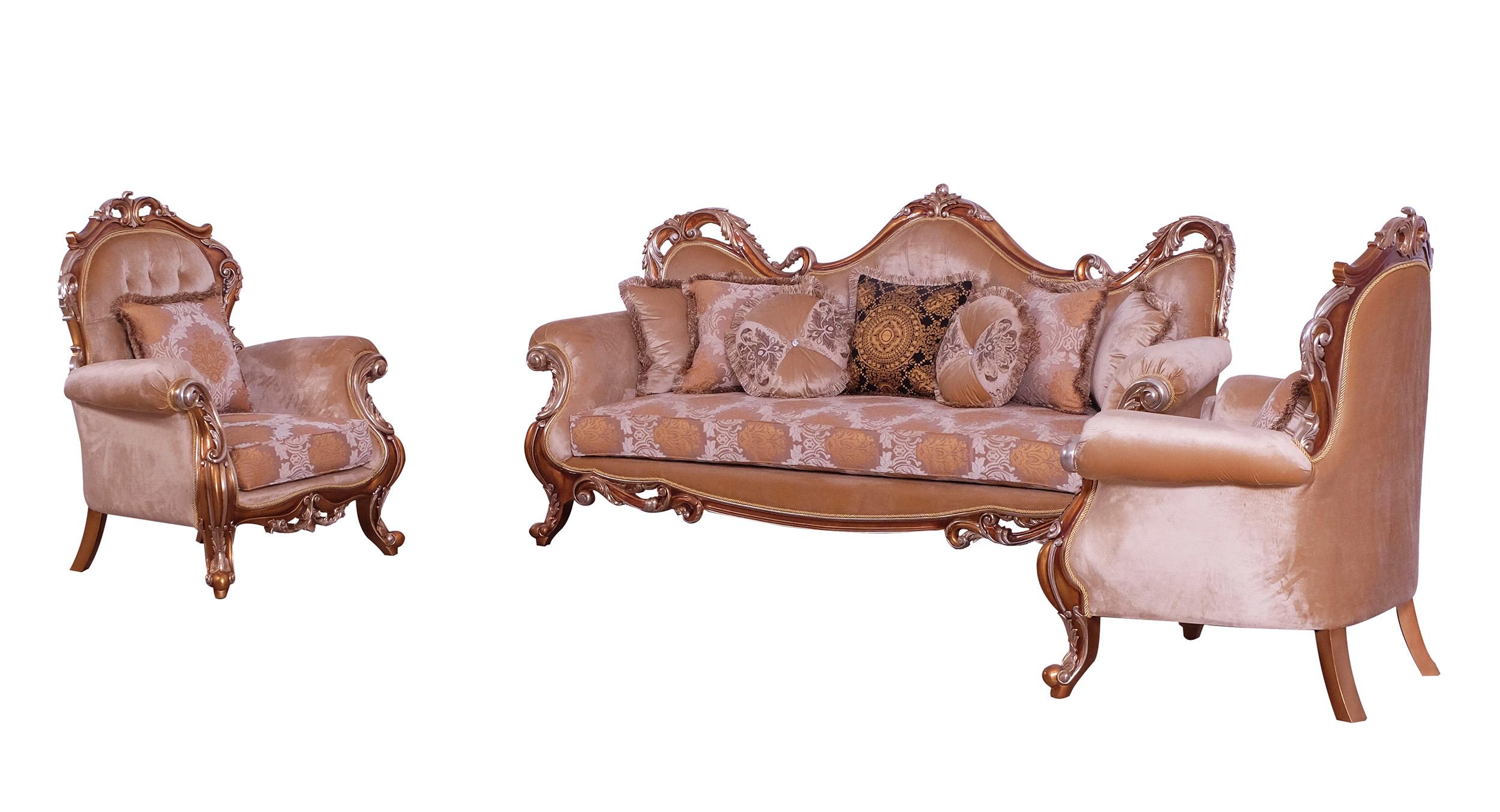 Classic, Traditional Sofa Set TIZIANO 38994-Set-3 in Antique, Silver, Gold, Brown Fabric