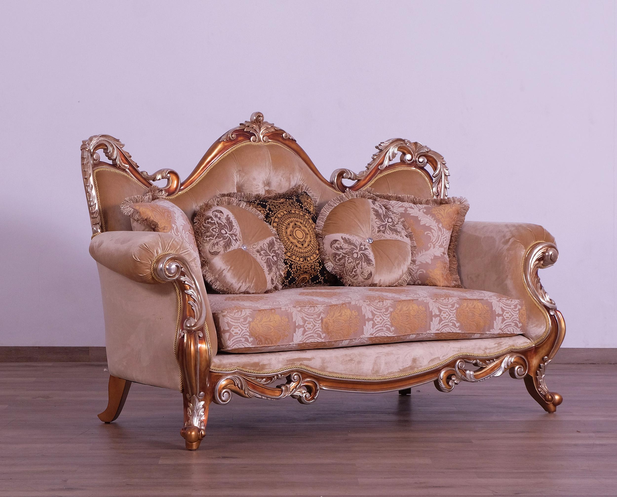 

    
 Photo  Luxury Brown & Gold Wood Trim TIZIANO Sofa Set 4Pcs EUROPEAN FURNITURE Traditional
