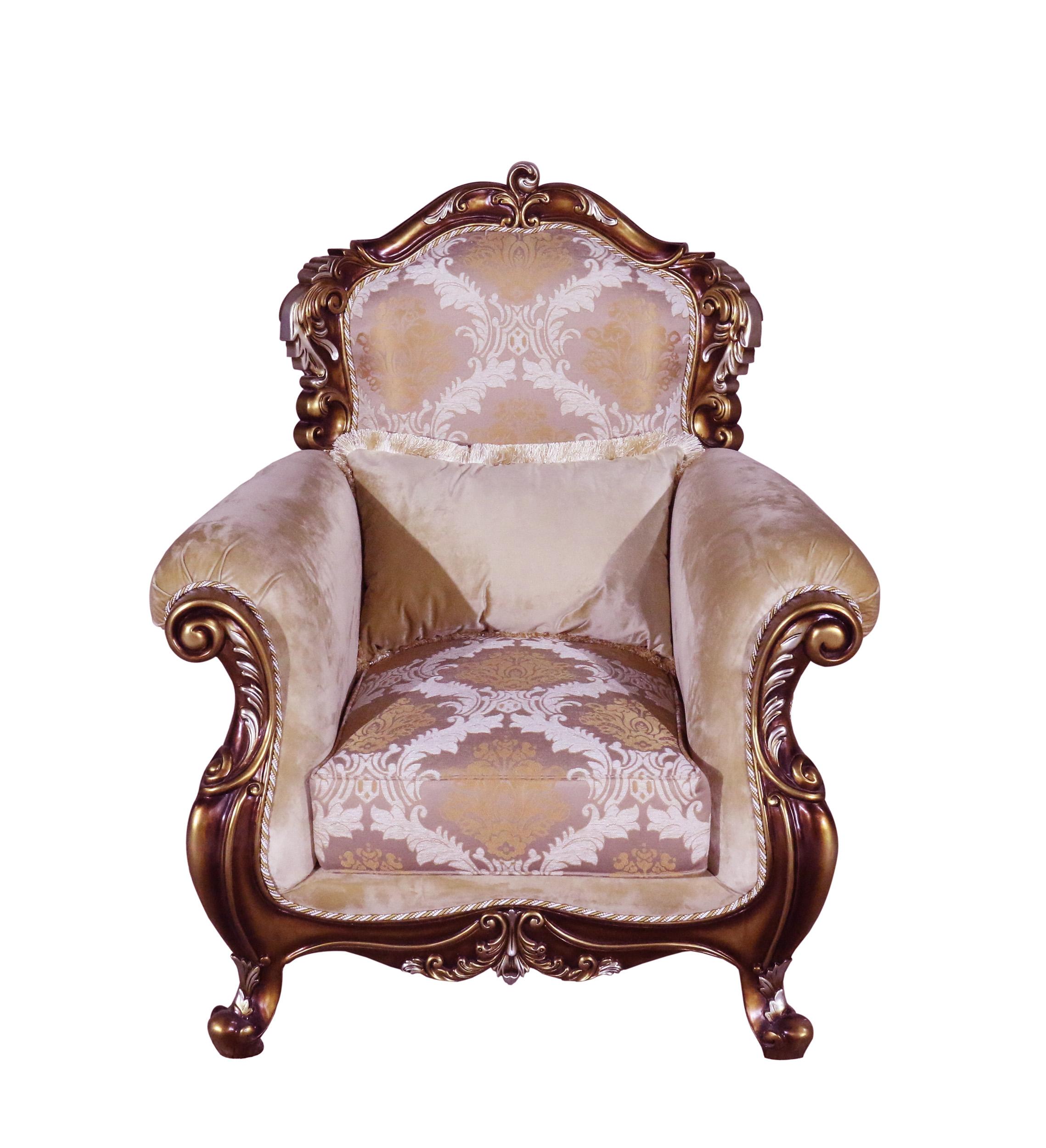 

    
 Shop  Luxury Brown & Gold Wood Trim TIZIANO Sofa Set 4Pcs EUROPEAN FURNITURE Traditional
