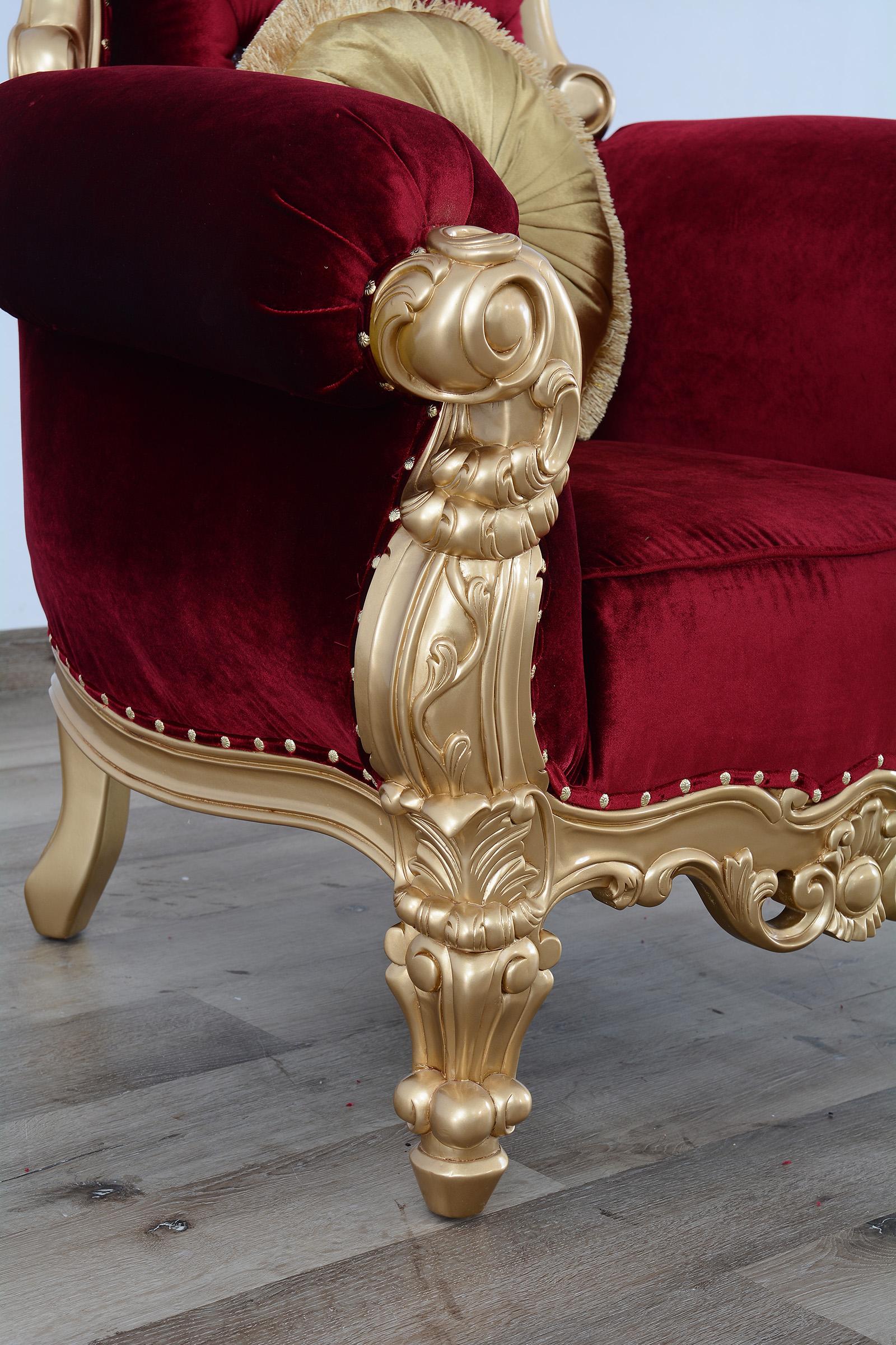 

        
EUROPEAN FURNITURE QUEEN ELIZABETH Arm Chair Red/Gold/Burgundy Fabric 663701292404
