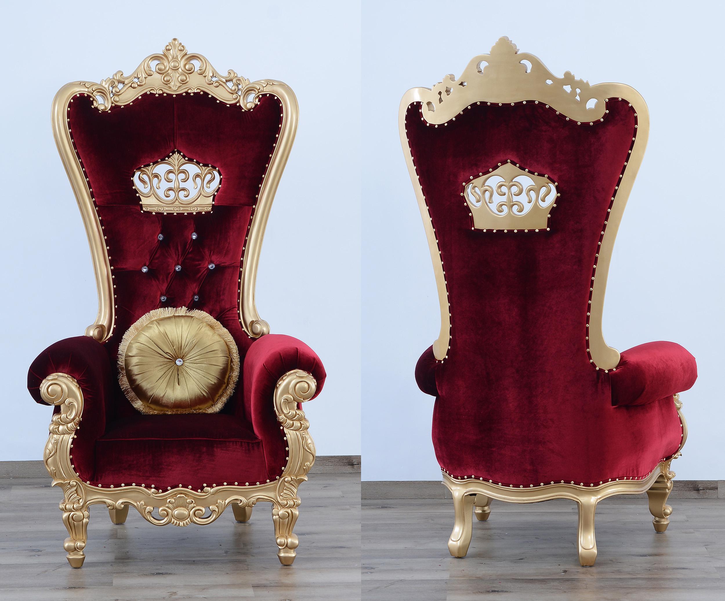 Classic, Traditional Arm Chair Set QUEEN ELIZABETH 35095 in Red, Gold, Burgundy Fabric