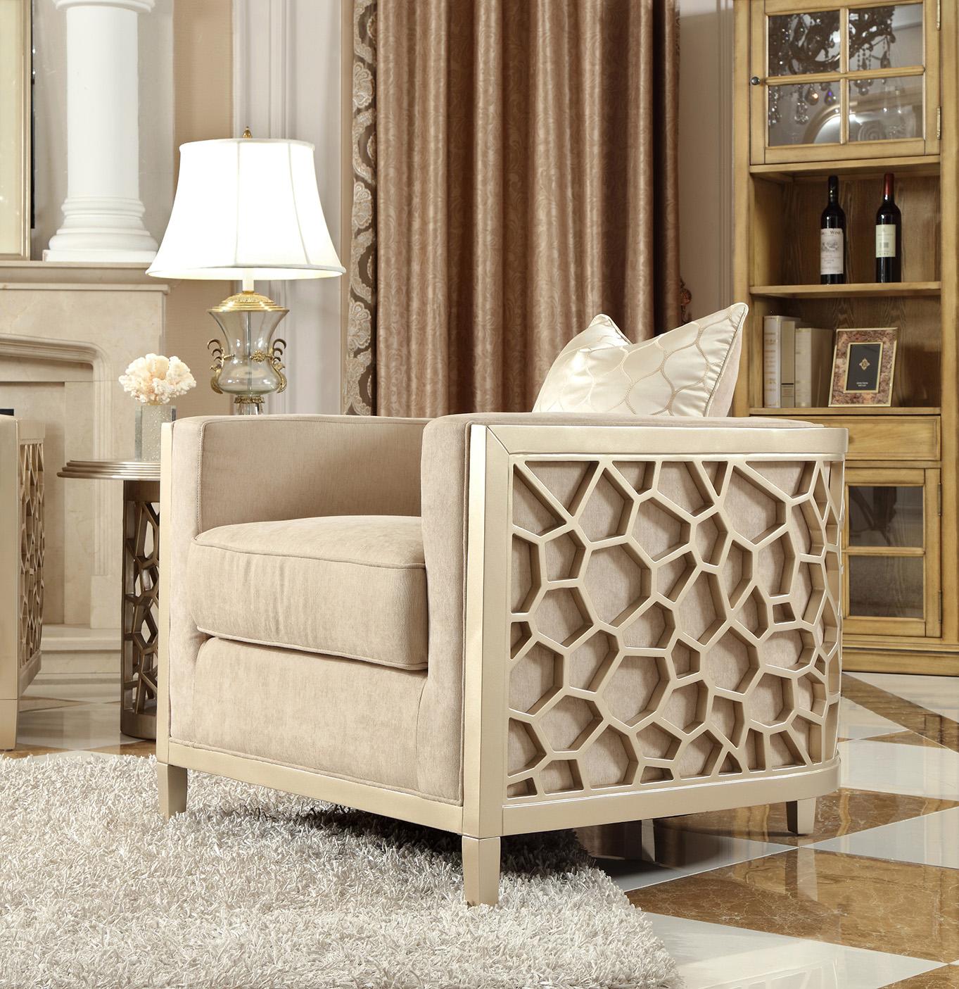 Traditional Arm Chairs HD-8911 HD-8911-C in Champagne, Beige Fabric