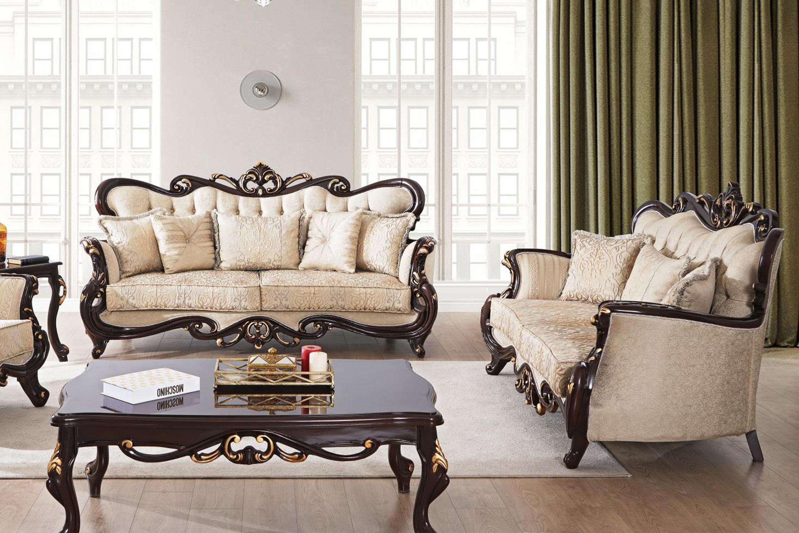 

    
Luxury Champagne Chenille Sofa FRANCESCA Galaxy Home Traditional Classic

