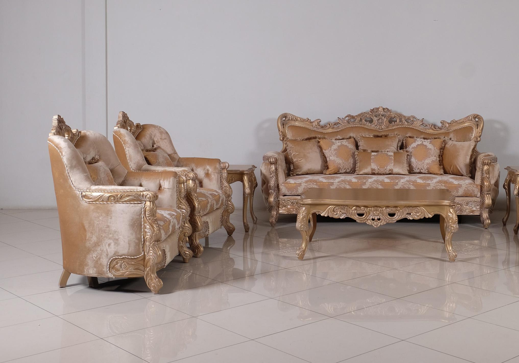 

    
Luxury Champagne & Cooper IMPERIAL PALACE Sofa Set 3Pcs EUROPEAN FURNITURE Classic
