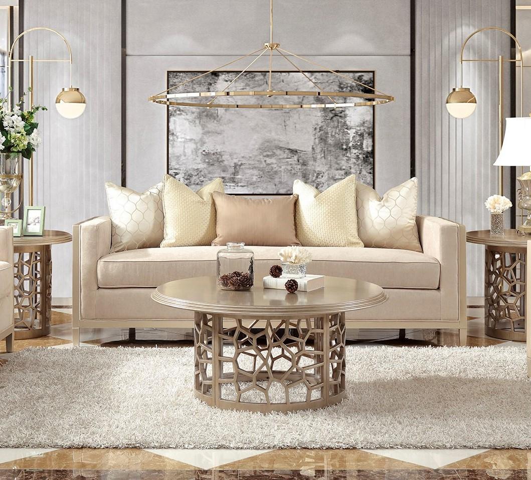 Traditional Sofa HD-8911 HD-8911-S in Champagne, Beige Fabric