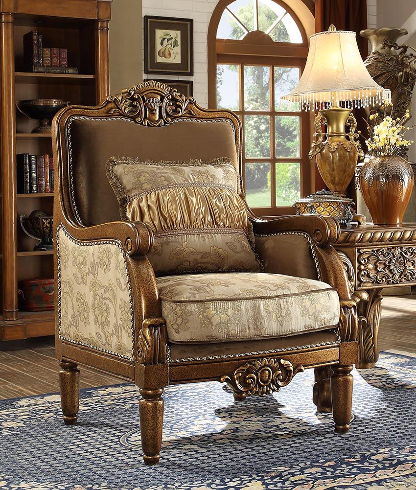 

    
Luxury Chenille Golden Beige Armchair Traditional Homey Design HD-610
