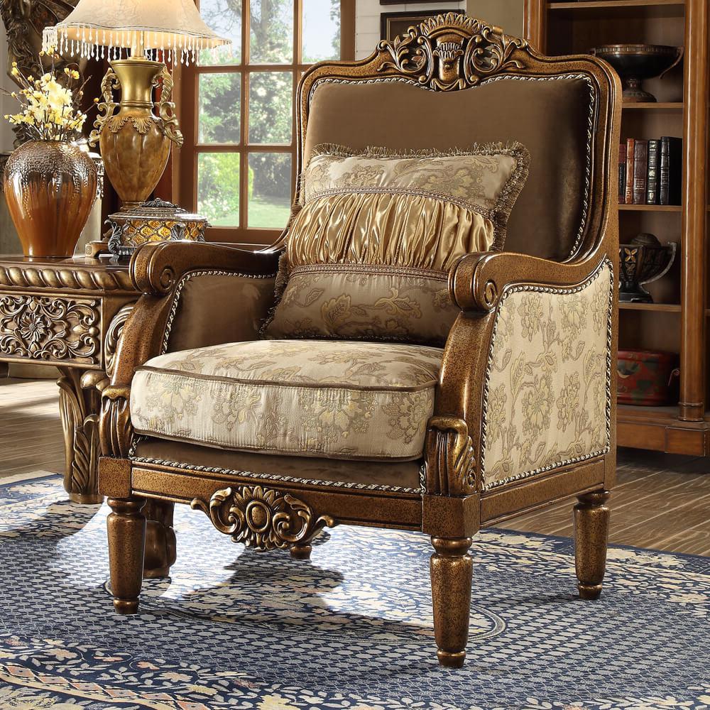Classic, Traditional Arm Chairs HD-610 HD- C610 in Golden Beige, Mocha, Antique, Bronze Fabric