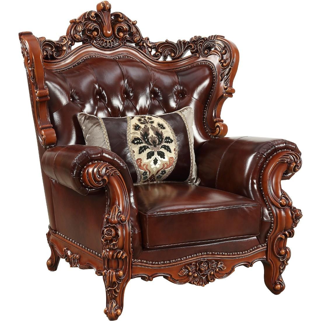 Classic, Traditional Armchair Eustoma-53067 Eustoma-53067 in Cherry, Walnut Top grain leather