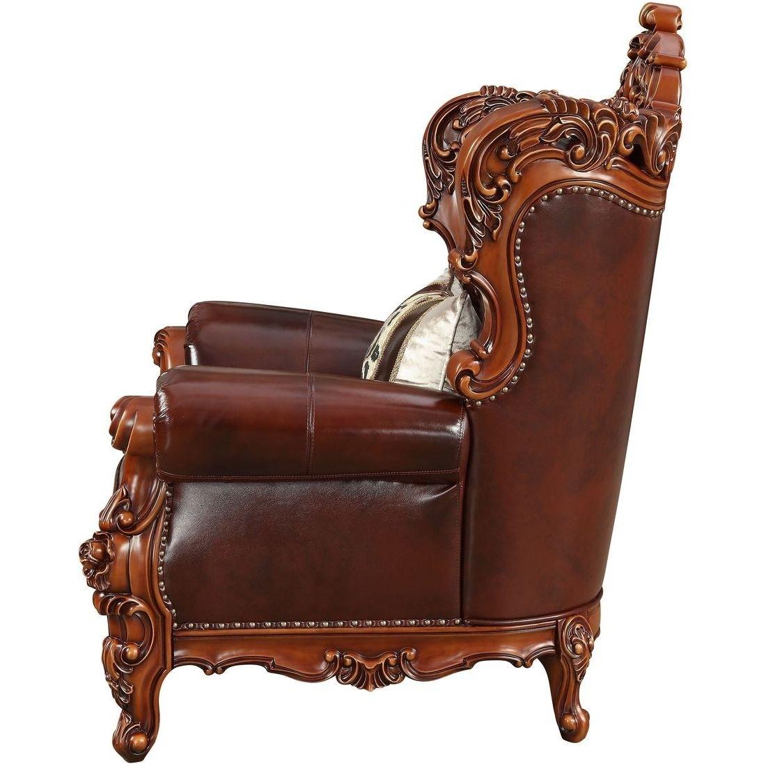 

        
Acme Furniture Eustoma-53067 Armchair Cherry/Walnut Top grain leather 0840412163913
