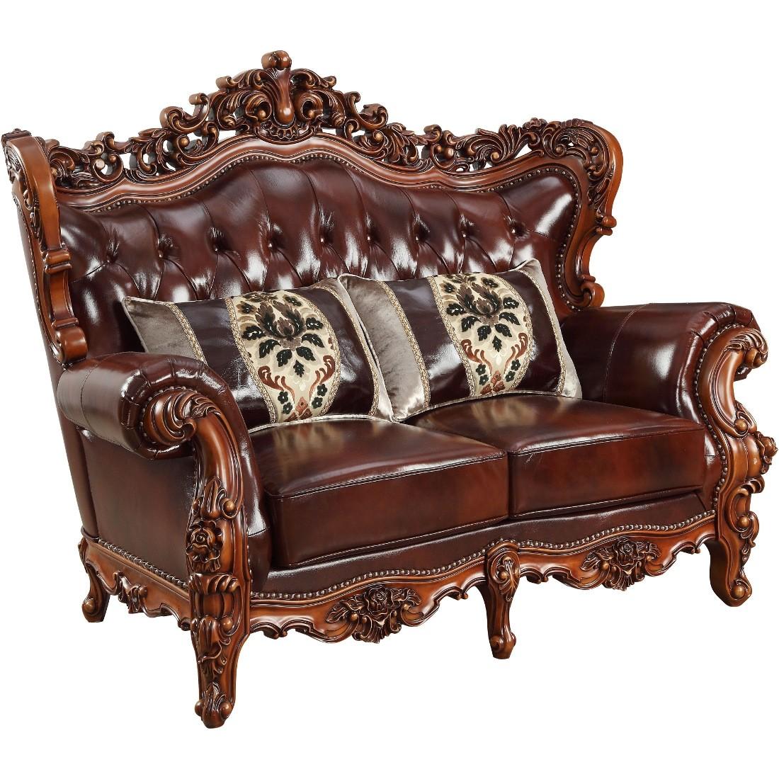 Classic, Traditional Loveseat Eustoma-53066 Eustoma-53066 in Cherry, Walnut Top grain leather