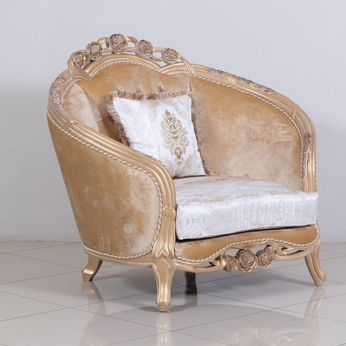 Classic, Traditional Arm Chair VALENTINA 45001-C in Off-White, Copper, Champagne Fabric