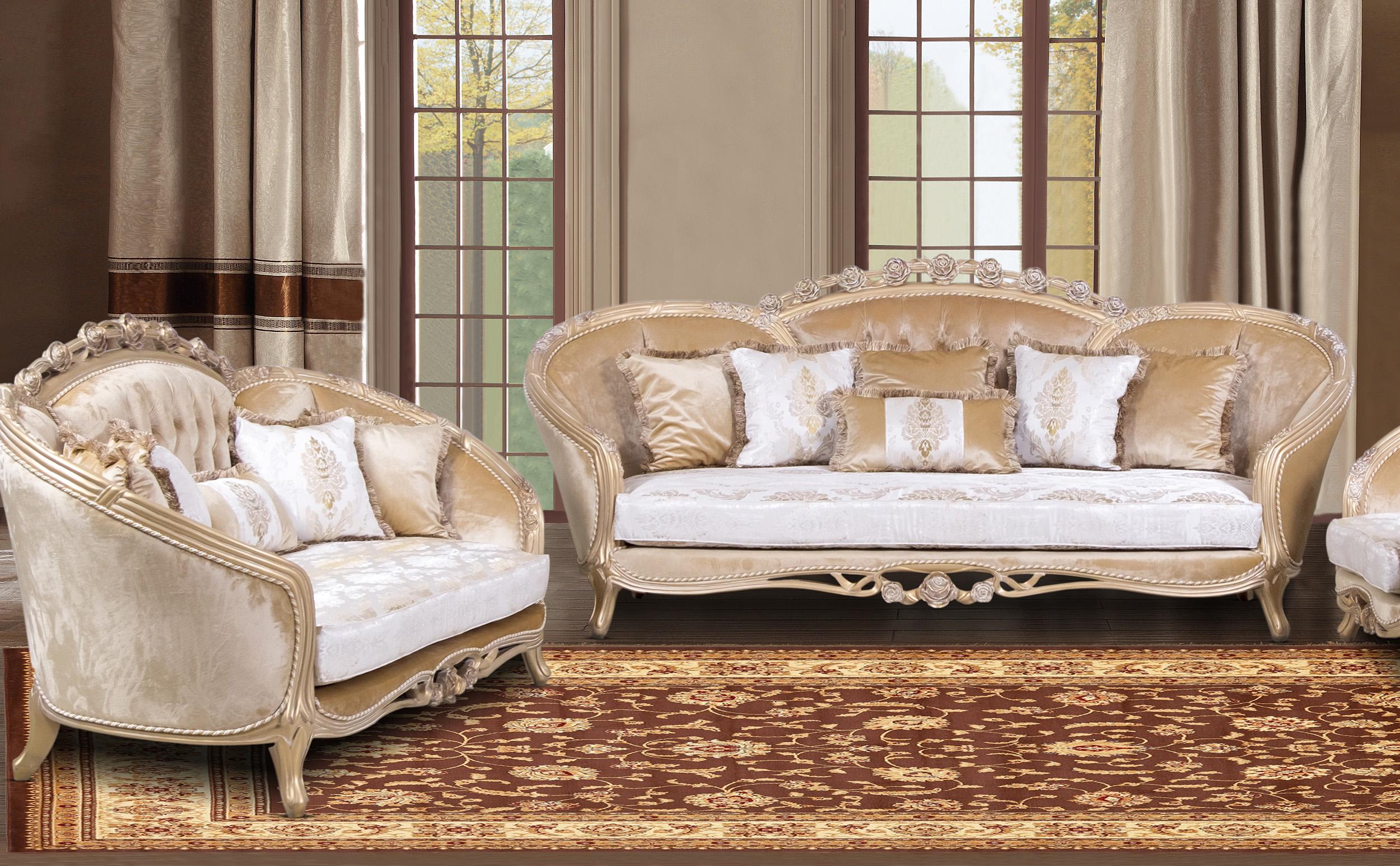 Classic, Traditional Sofa Set VALENTINA 45001-Set-2 in Off-White, Copper, Champagne Fabric