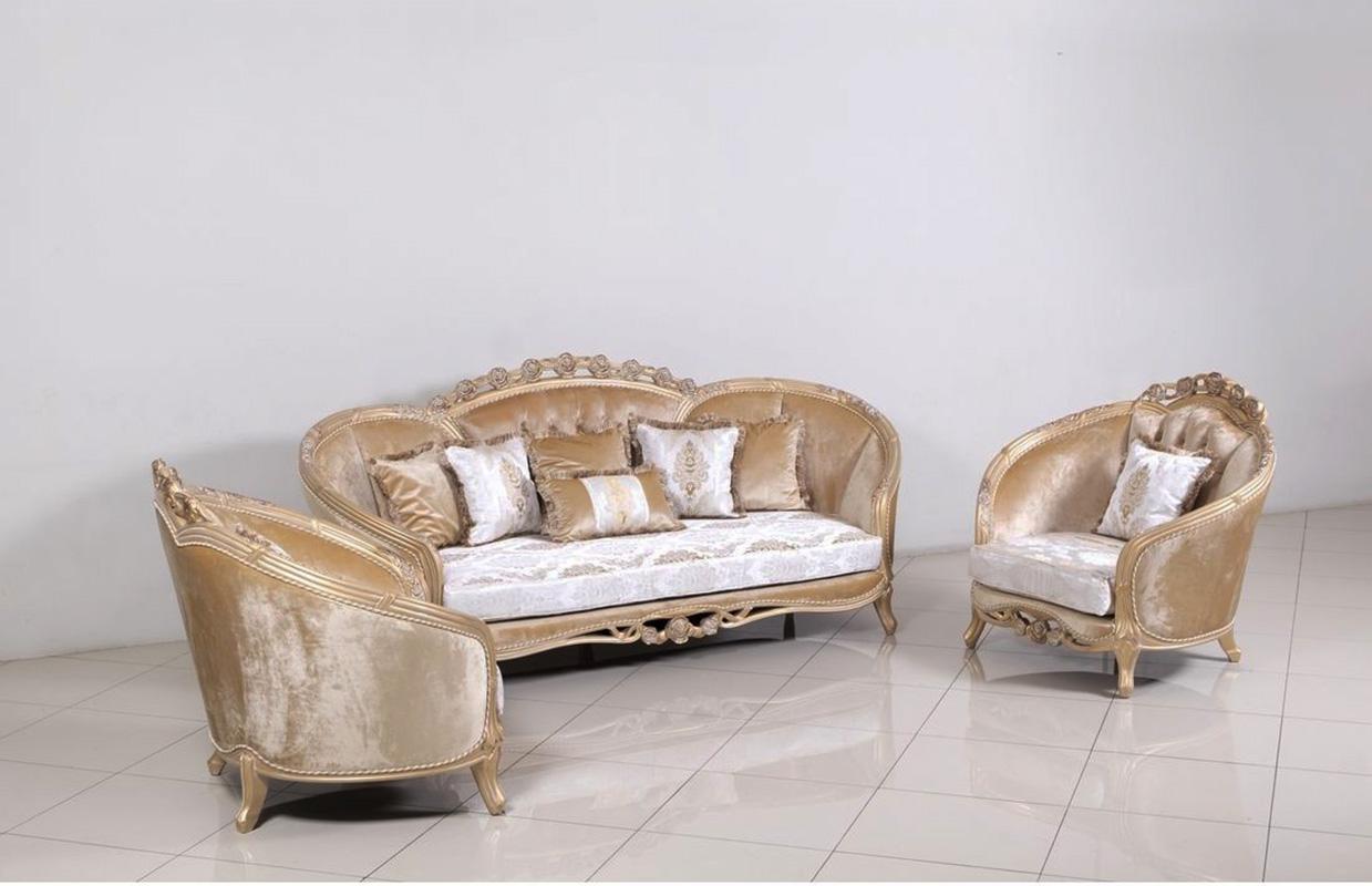 Classic, Traditional Sofa Set VALENTINA 45001-Set-3 in Off-White, Copper, Champagne Fabric