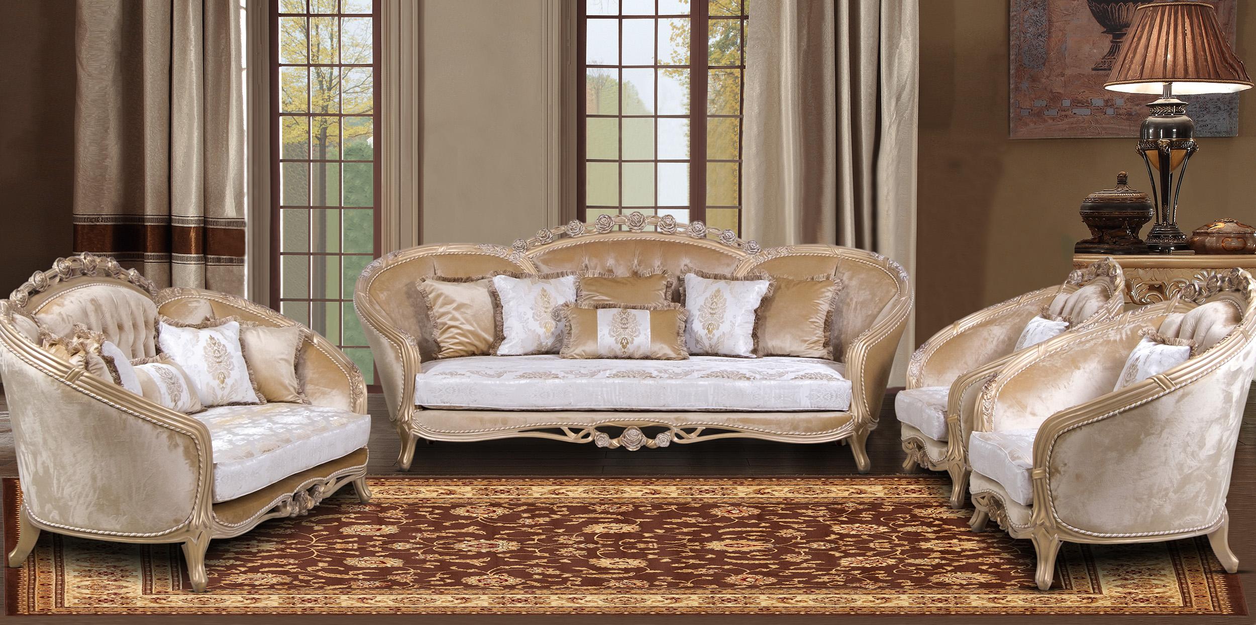 

    
Luxury Cooper & Champagne Wood Trim VALENTINA Sofa Set 4Pcs EUROPEAN FURNITURE
