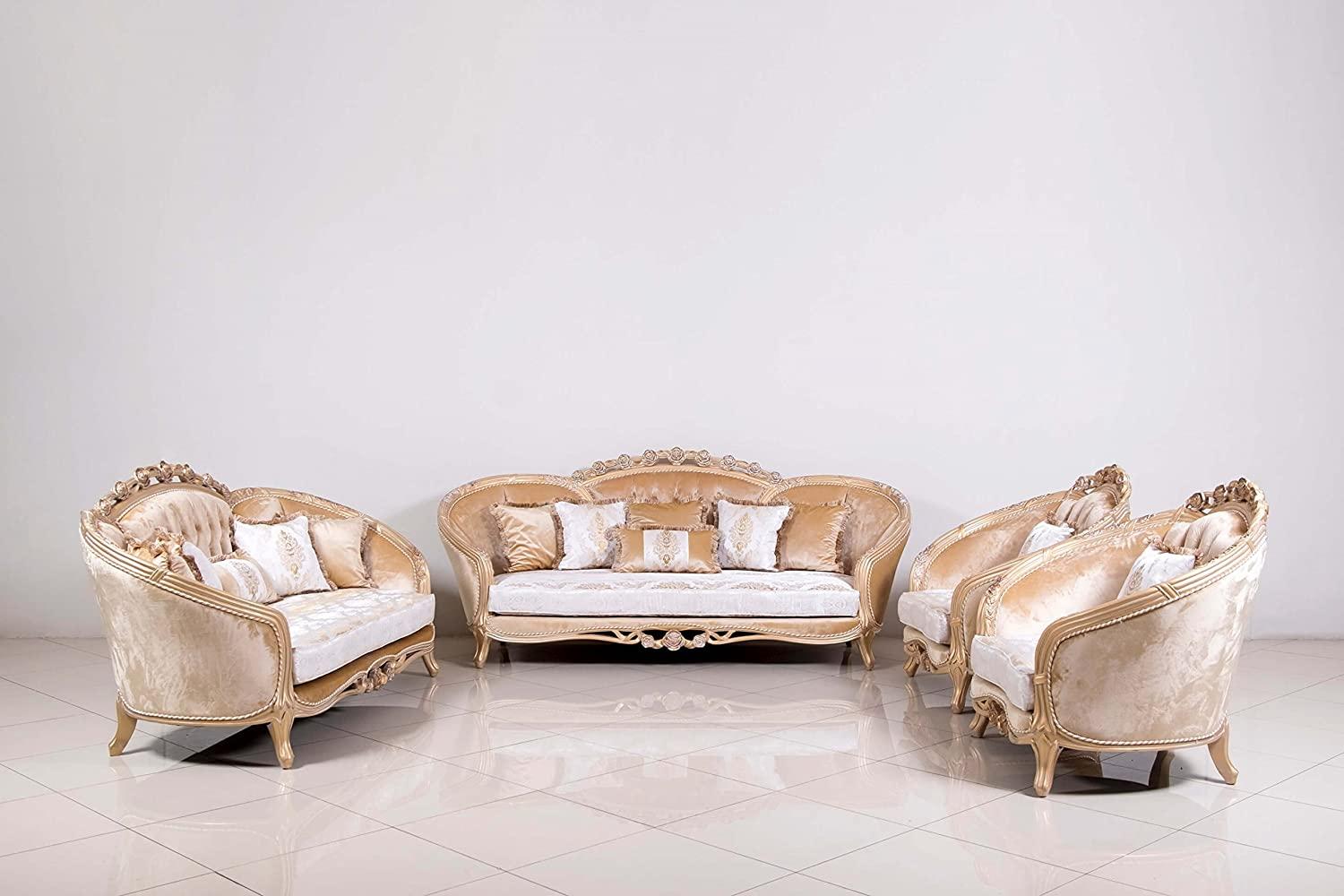 

    
Luxury Cooper & Champagne Wood Trim VALENTINA Sofa Set 4Pcs EUROPEAN FURNITURE
