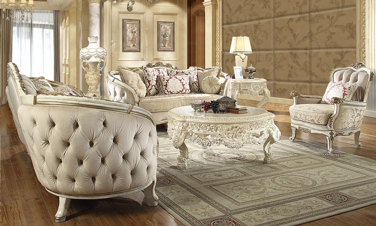 Traditional Sofa Set HD-7310-SSET3 HD-7310-SSET3 in Cream, White, Beige Fabric
