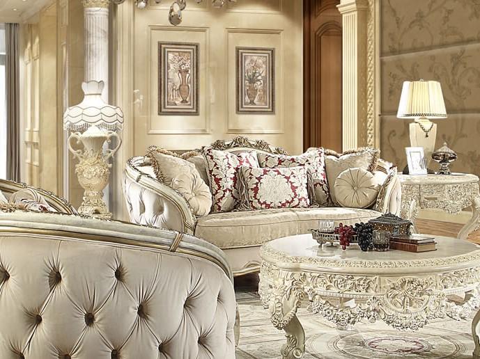 

    
Luxury Cream Chenille Tufted Sofa Traditional Homey Design HD-7310
