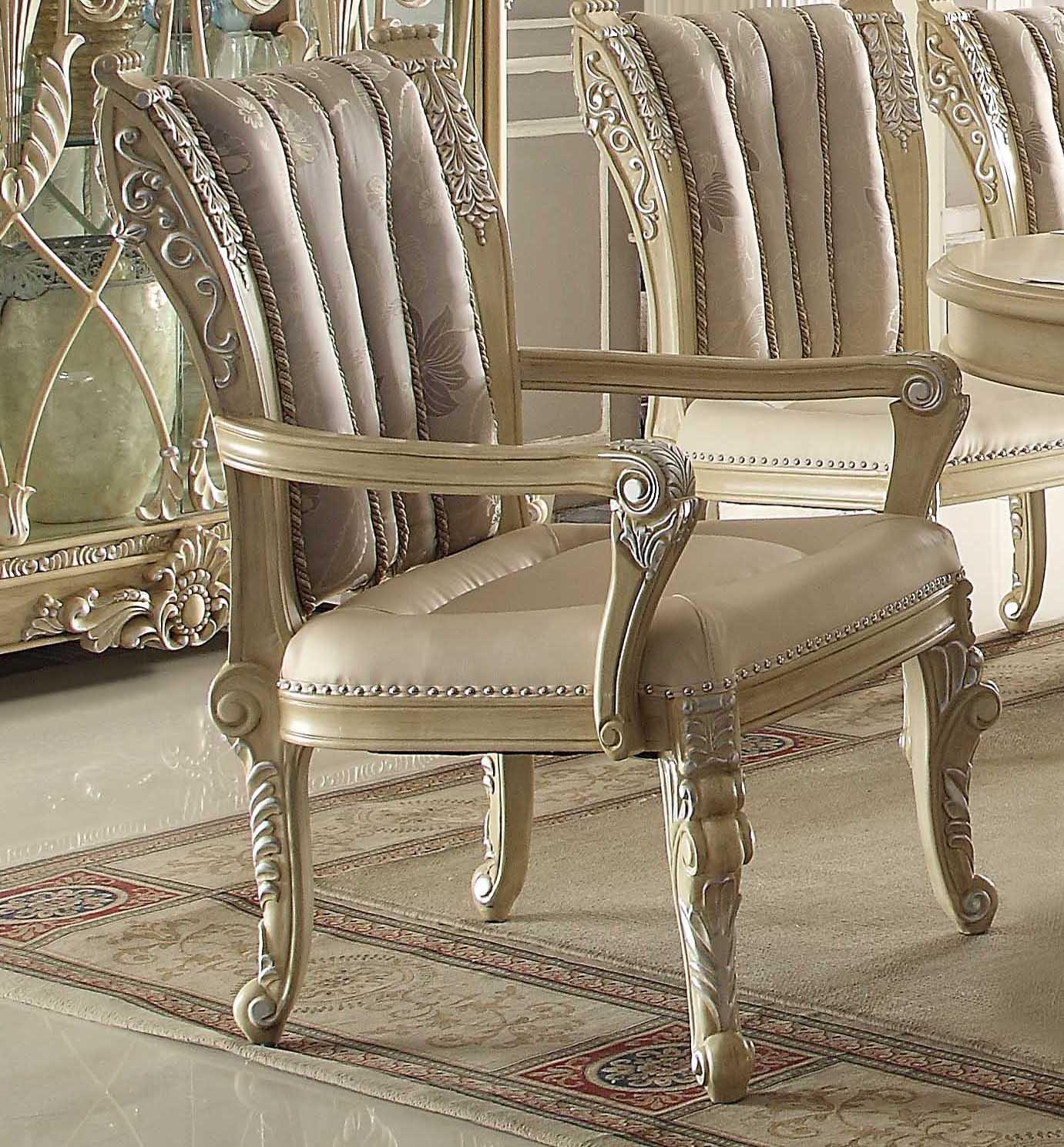 

    
Luxury Cream Pearl Wood Arm Chair Set 2Pcs Traditional Homey Design HD-5800
