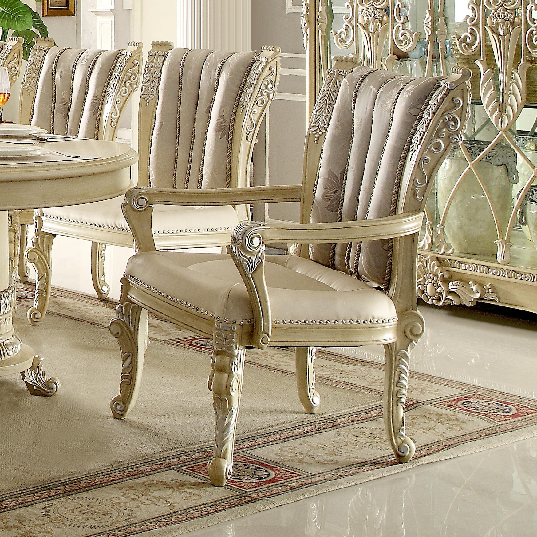 Traditional Dining Arm Chair HD-5800 HD-AC5800-2PC in Cream Fabric