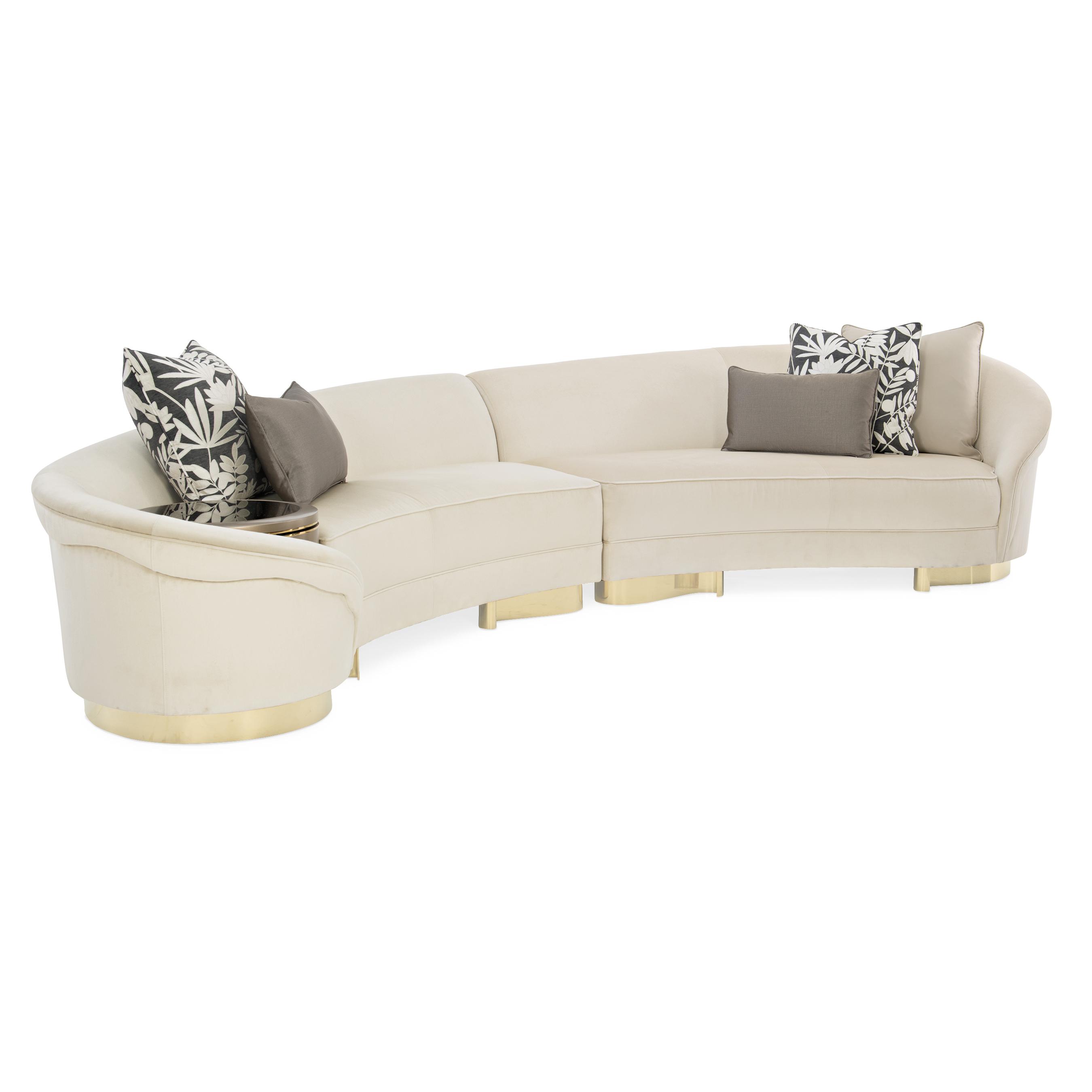 

    
Luxury Cream Velvet Arc Shape Sectional w/ Table Grand Opening by Caracole
