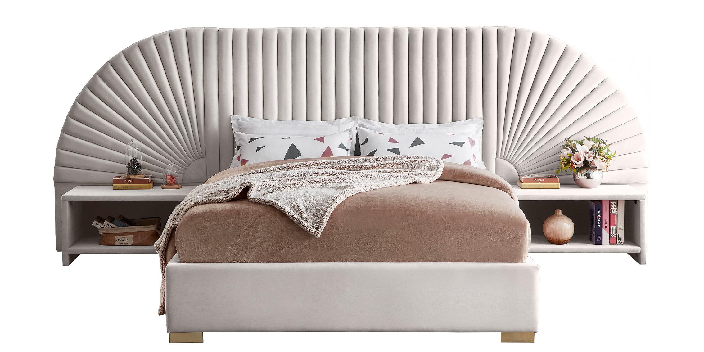 

    
Luxury Cream Velvet Channel-Tufted King Bed Set 3P CLEO Cream-K Meridian Modern
