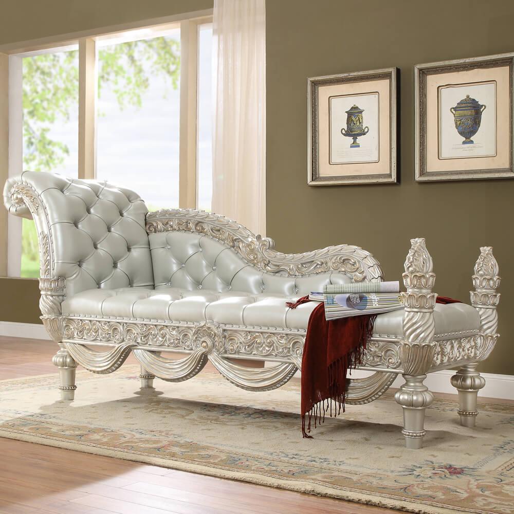 Traditional Bench HD-8088 HD-BEN8088 in Metallic, Silver Faux Leather