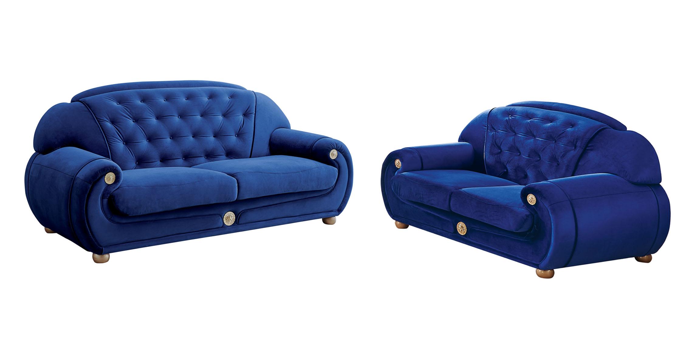 Contemporary Sofa and Loveseat Set Giza ESF-Giza-2PC in Blue Velour Fabric