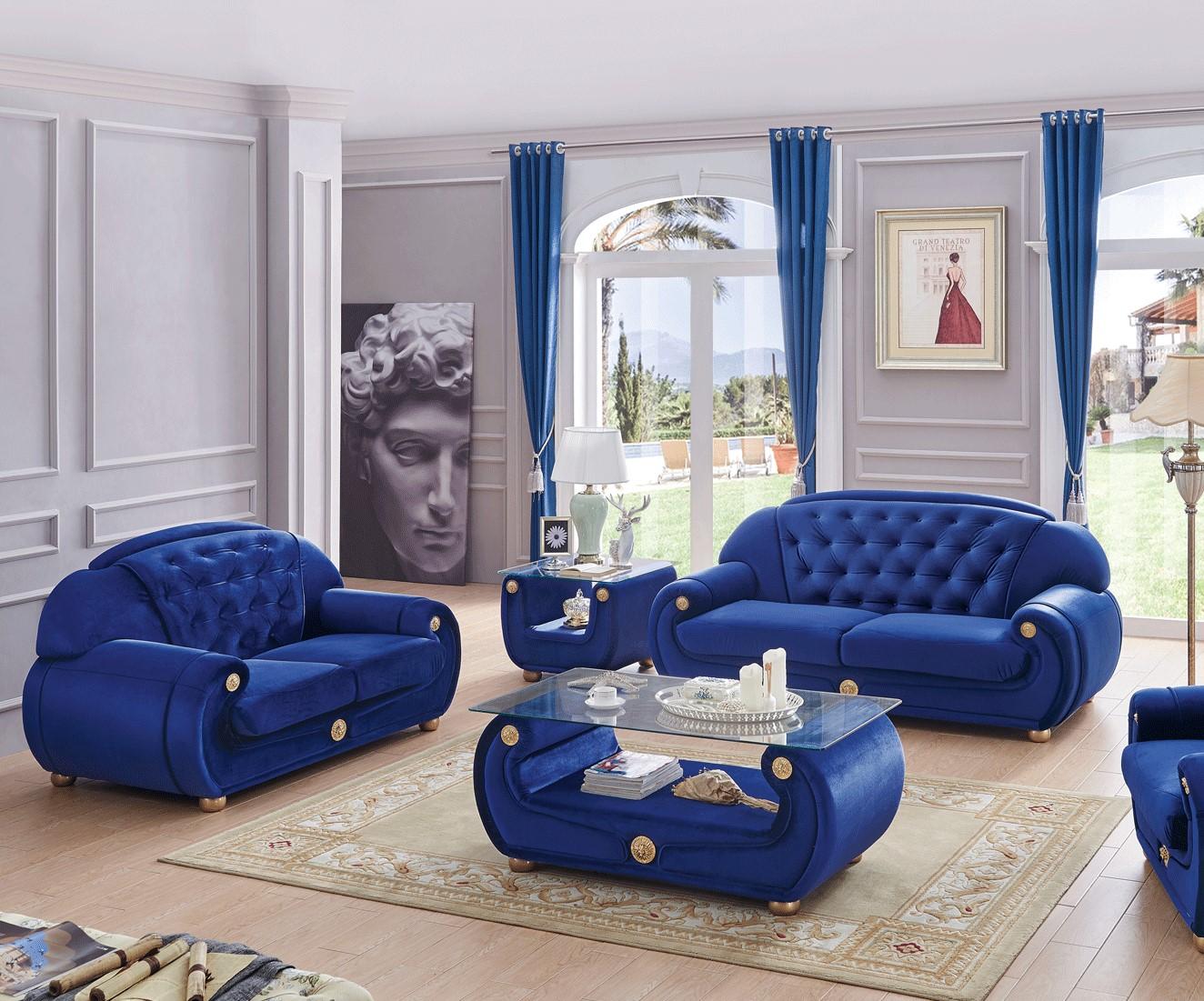 

    
Luxury Dark Blue Velour Sofa & Loveseat Set 2Pcs Contemporary ESF Giza
